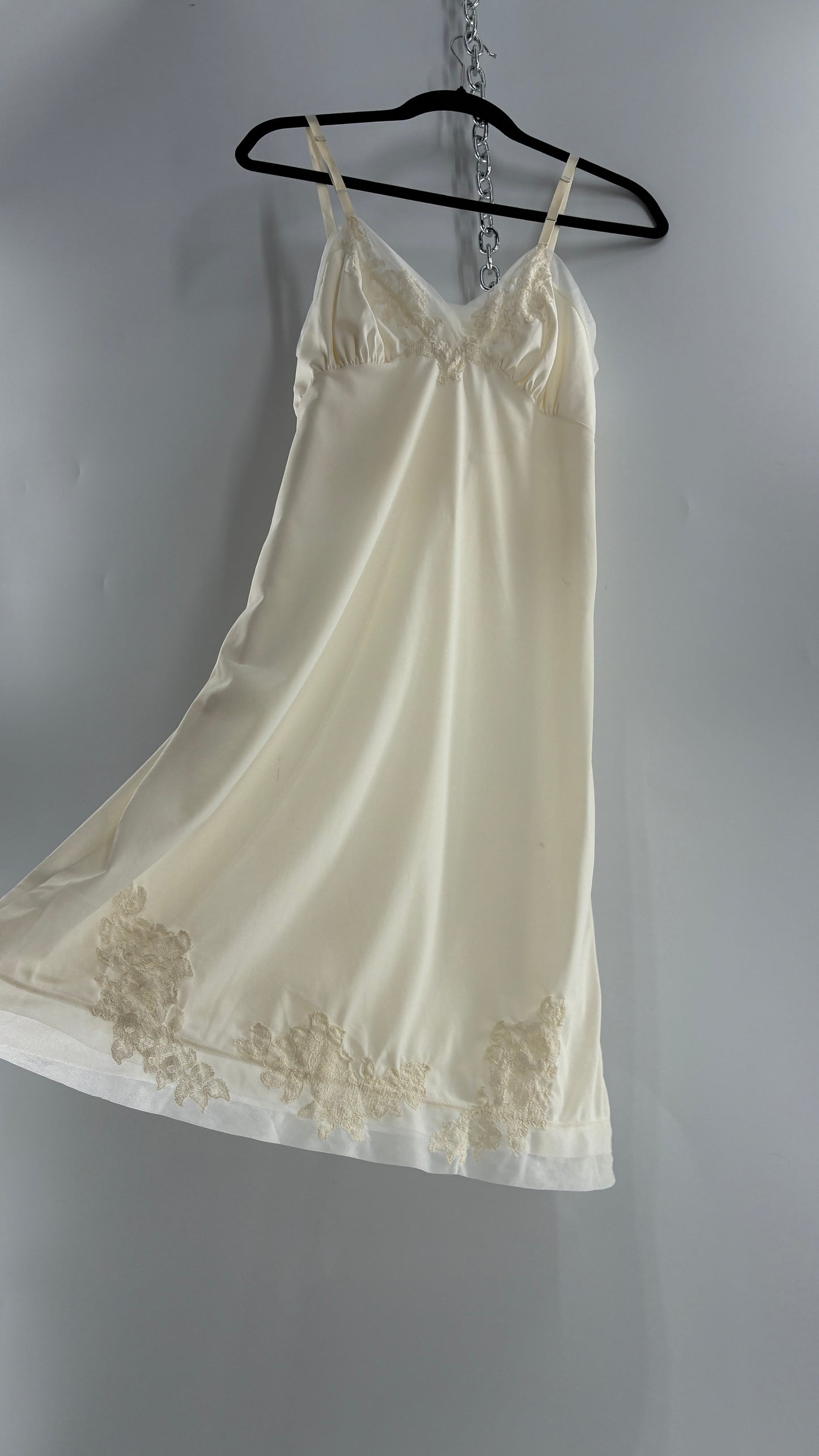 Vintage Van Raalte Suavette Nylon Slip Dress with Pleated, Embroidered Bust (S/34)