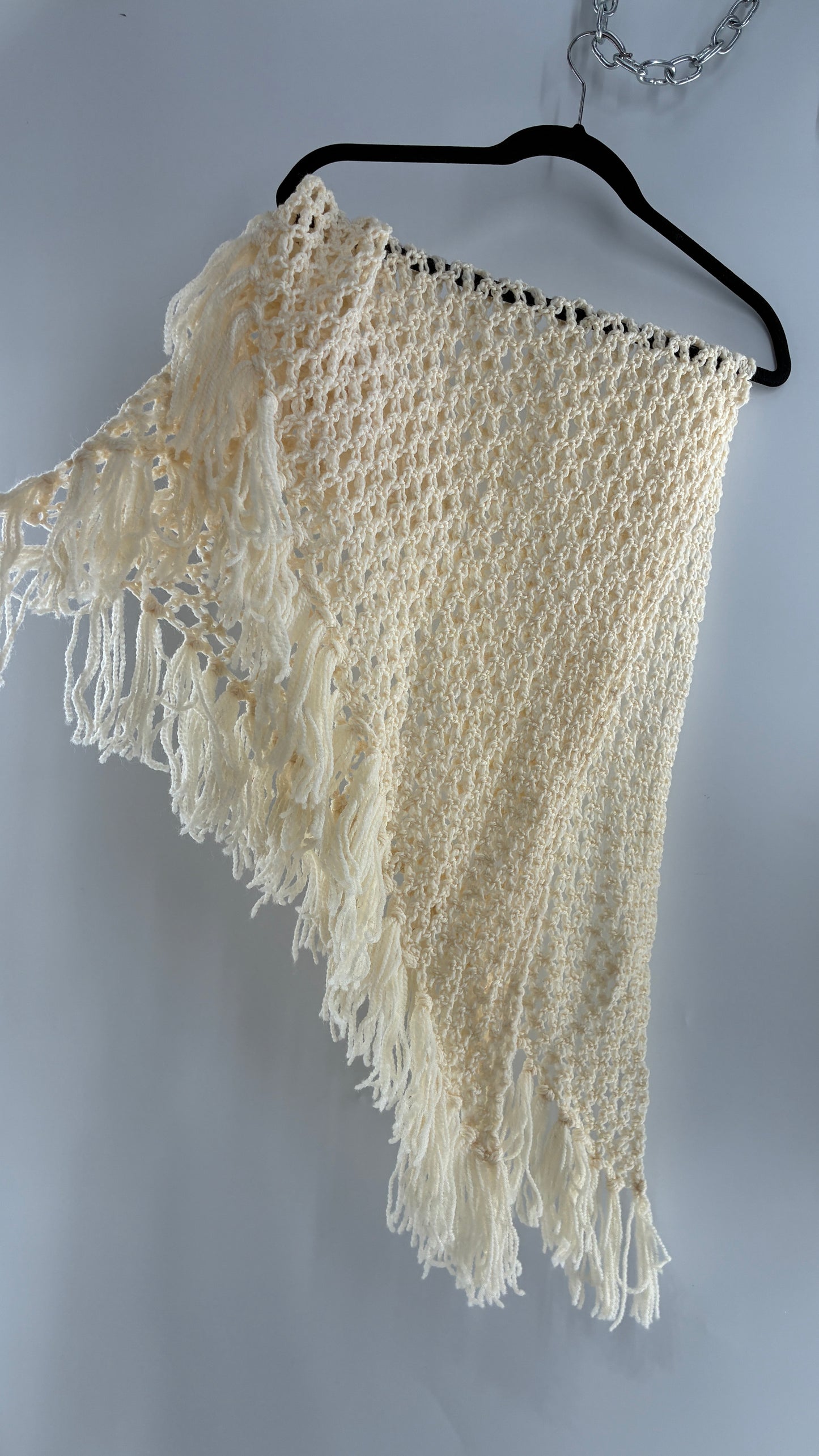 Vintage Off White Fish Net Scarf with Tasseled Ends
