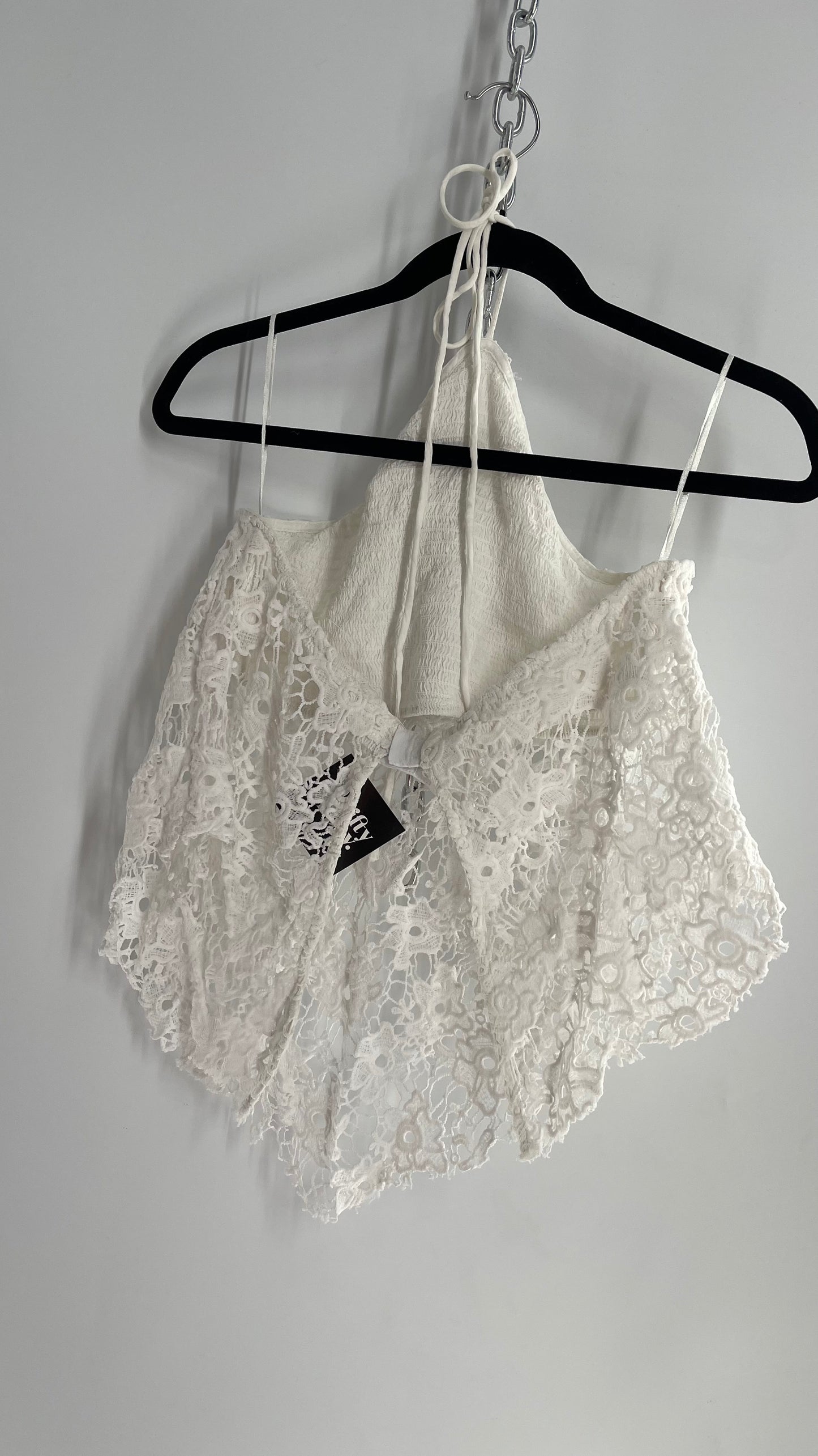 Free People White Smocked Halter with Lace Overlay(XS)