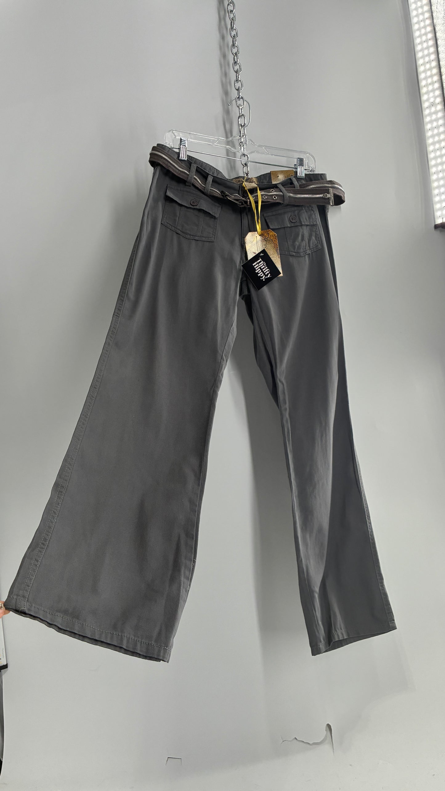 Deadstock Vintage Grey MOKACHINO Grey Pocketed Low Rise Zipper Belt Kickflares (8)