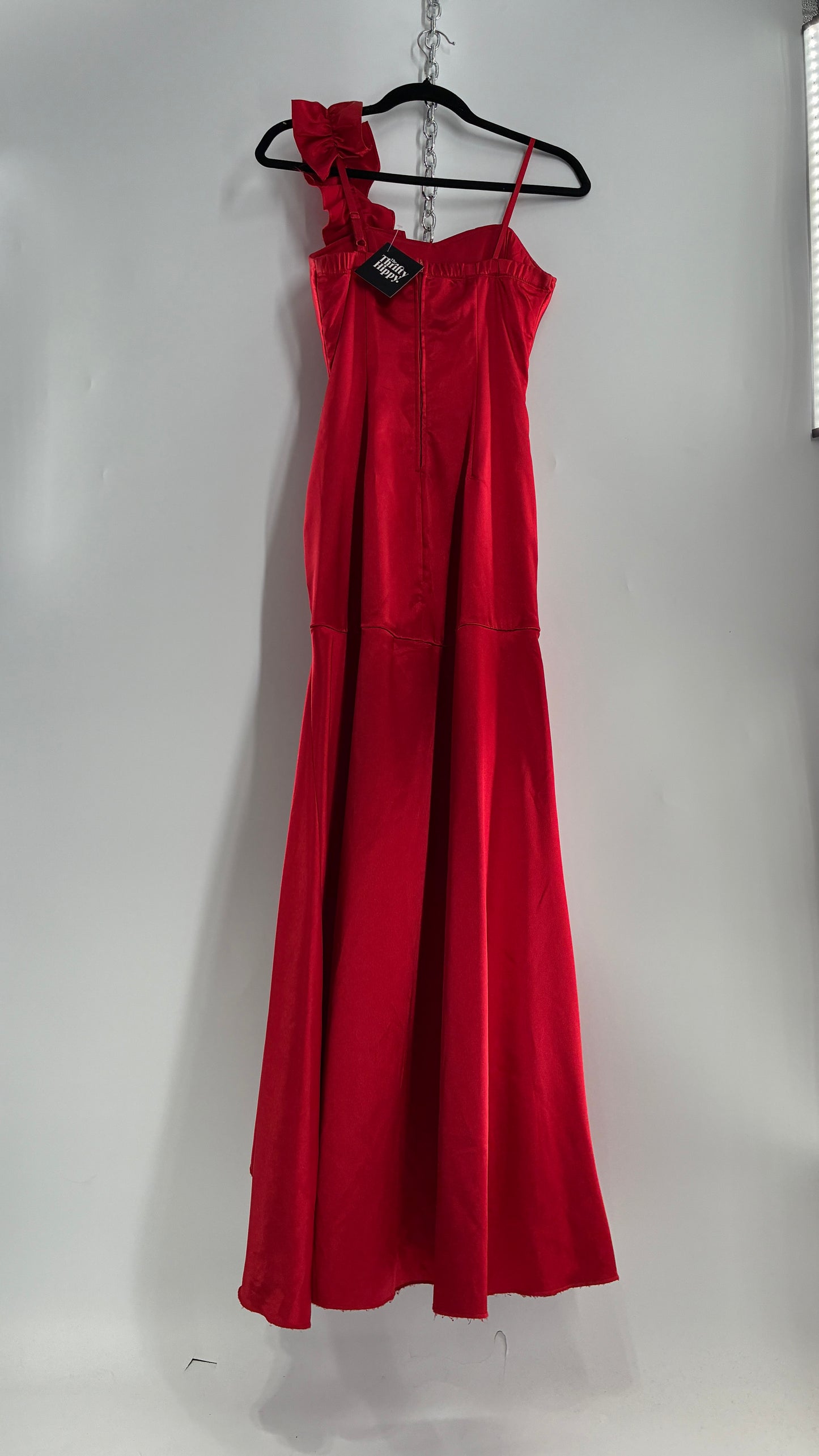 Vintage Ruby Rox Red Full Length One Shoulder Ruched Gown (3)