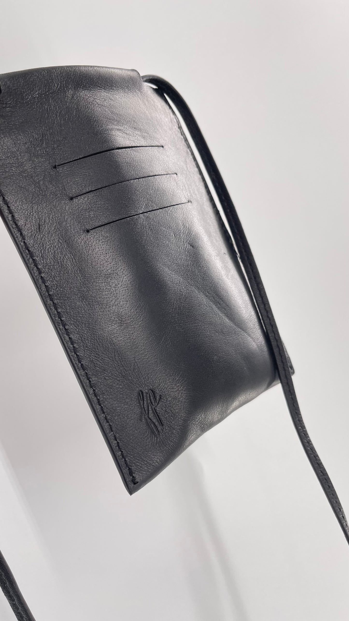 Free People Black Leather Crossbody Phone Pouch with Card Slots and Tags Attached