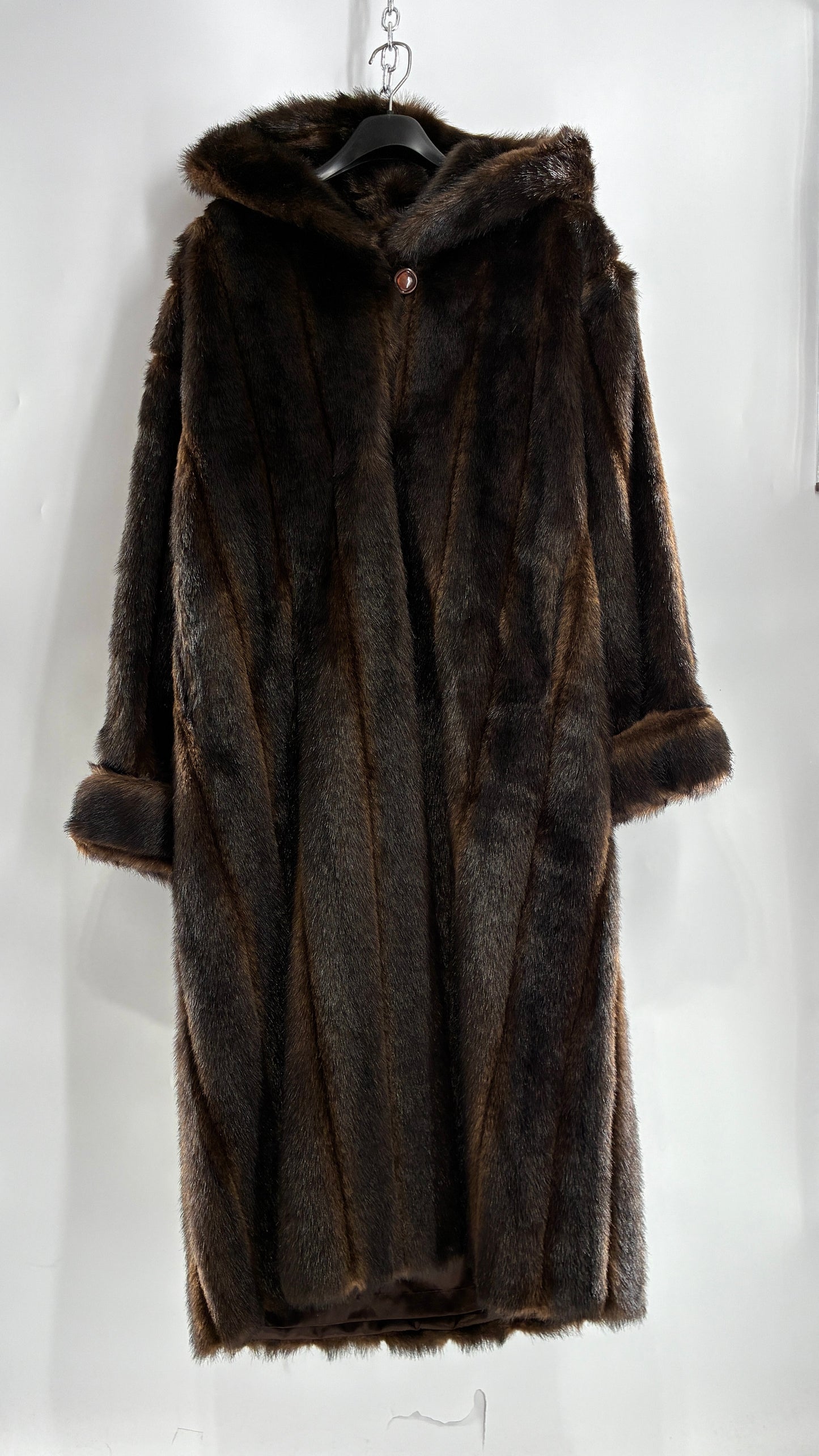 Vintage TALLY HO Hooded and Paneled, Vegan Fur Full Length Coat (Medium)