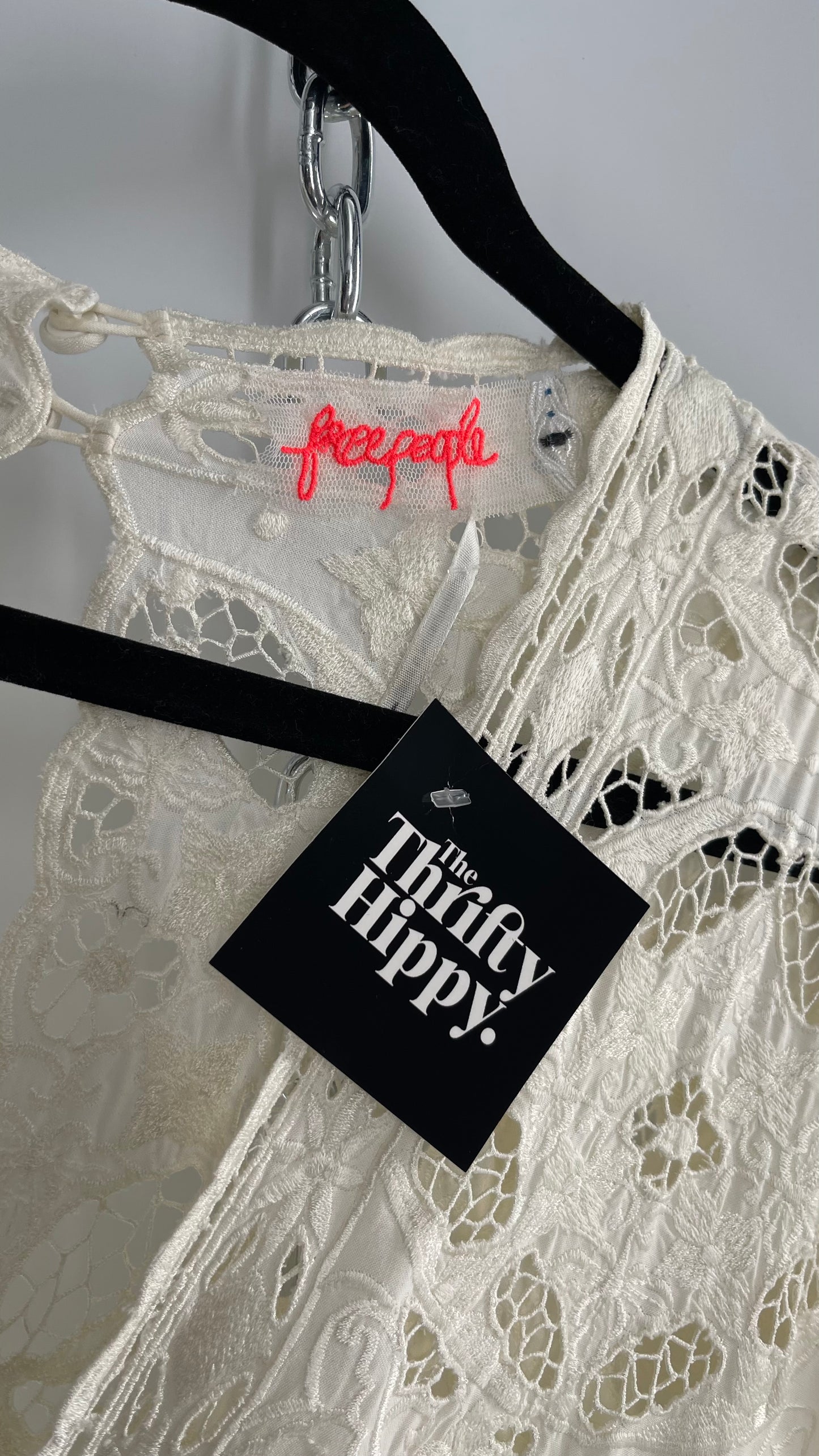 Free People Cream Lace Mini Dress (Small)