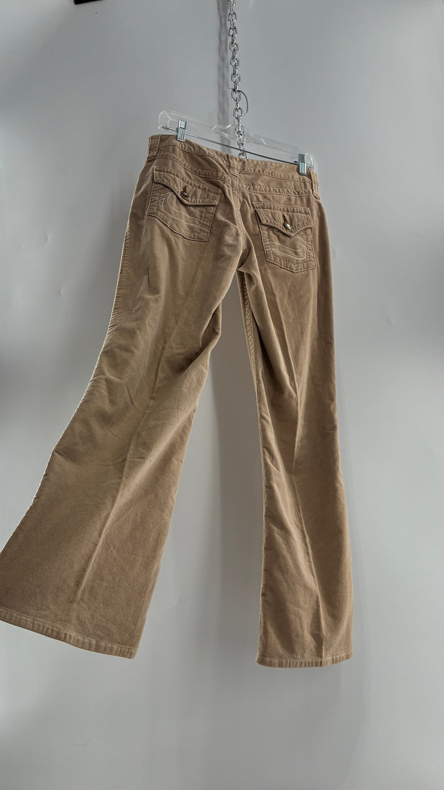 Vintage Fashion Bug Tan Corduroy Kick Flare Pants with Embroidered Bum Pockets (6)