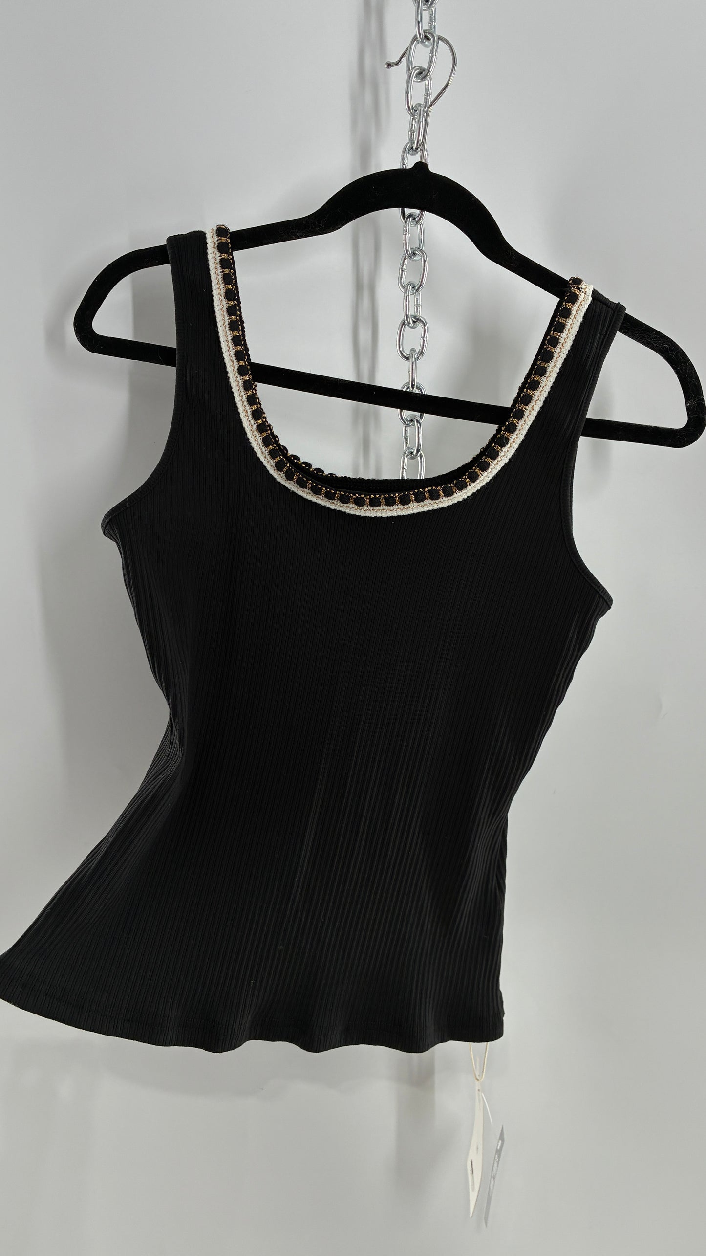 MOTF Black Ribbed Camisole with Embroidered Neckline and Tags Attached (Medium)