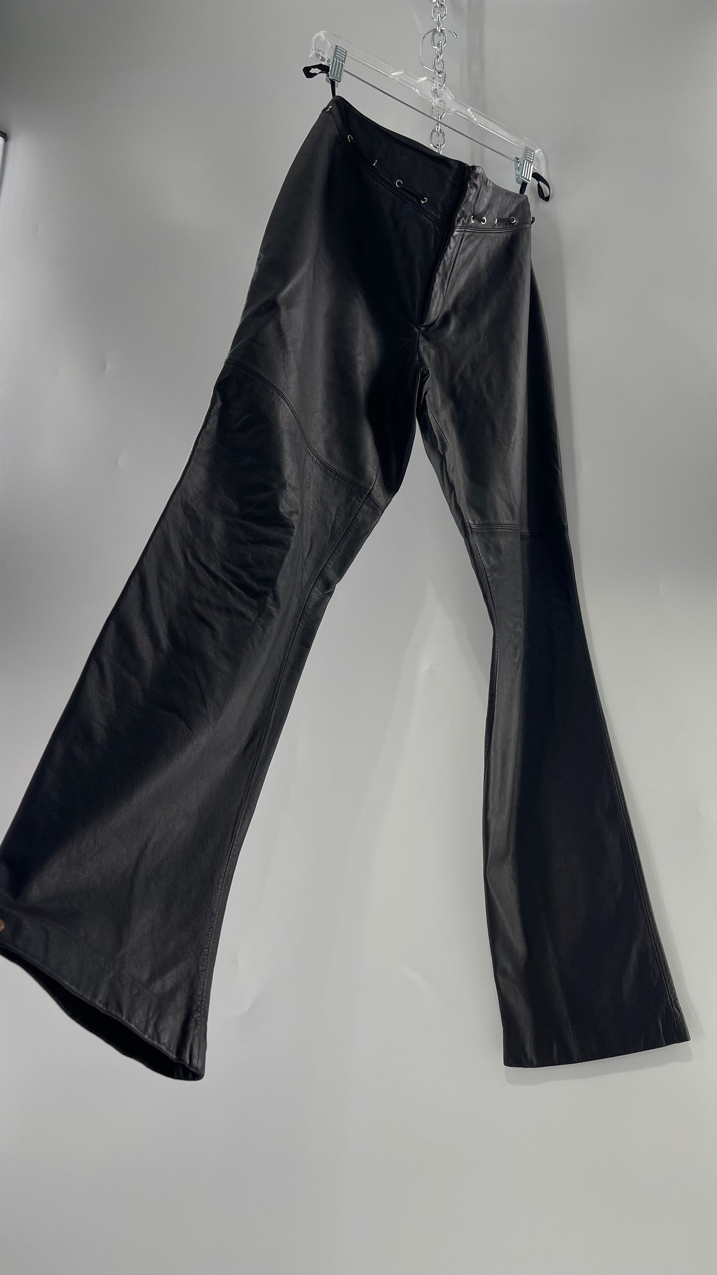 Vintage 90s RALPH Ralph Lauren Thin Leather Pants with Thread Through Grommet Detail on Waistline (4)