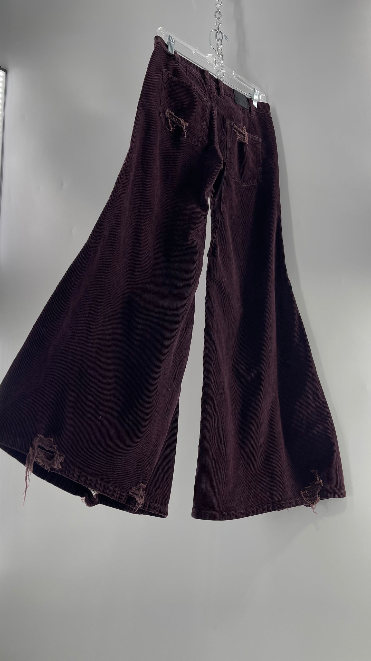 Free People Plum Corduroy Distressed Flare Bell Bottoms (27)