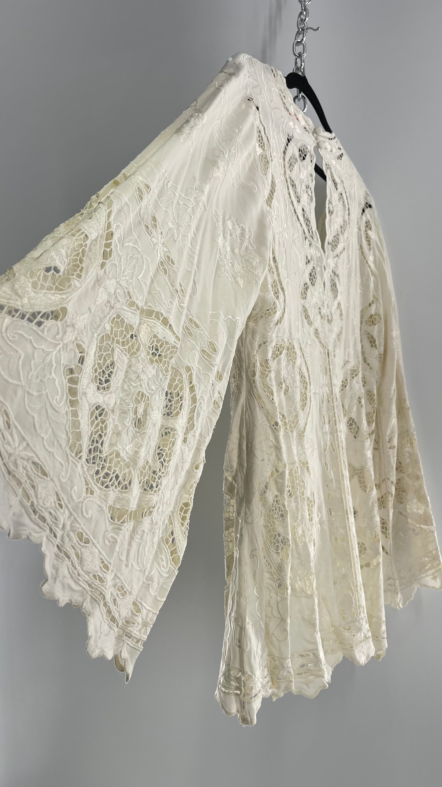 Free People Cream Lace Mini Dress (Small)