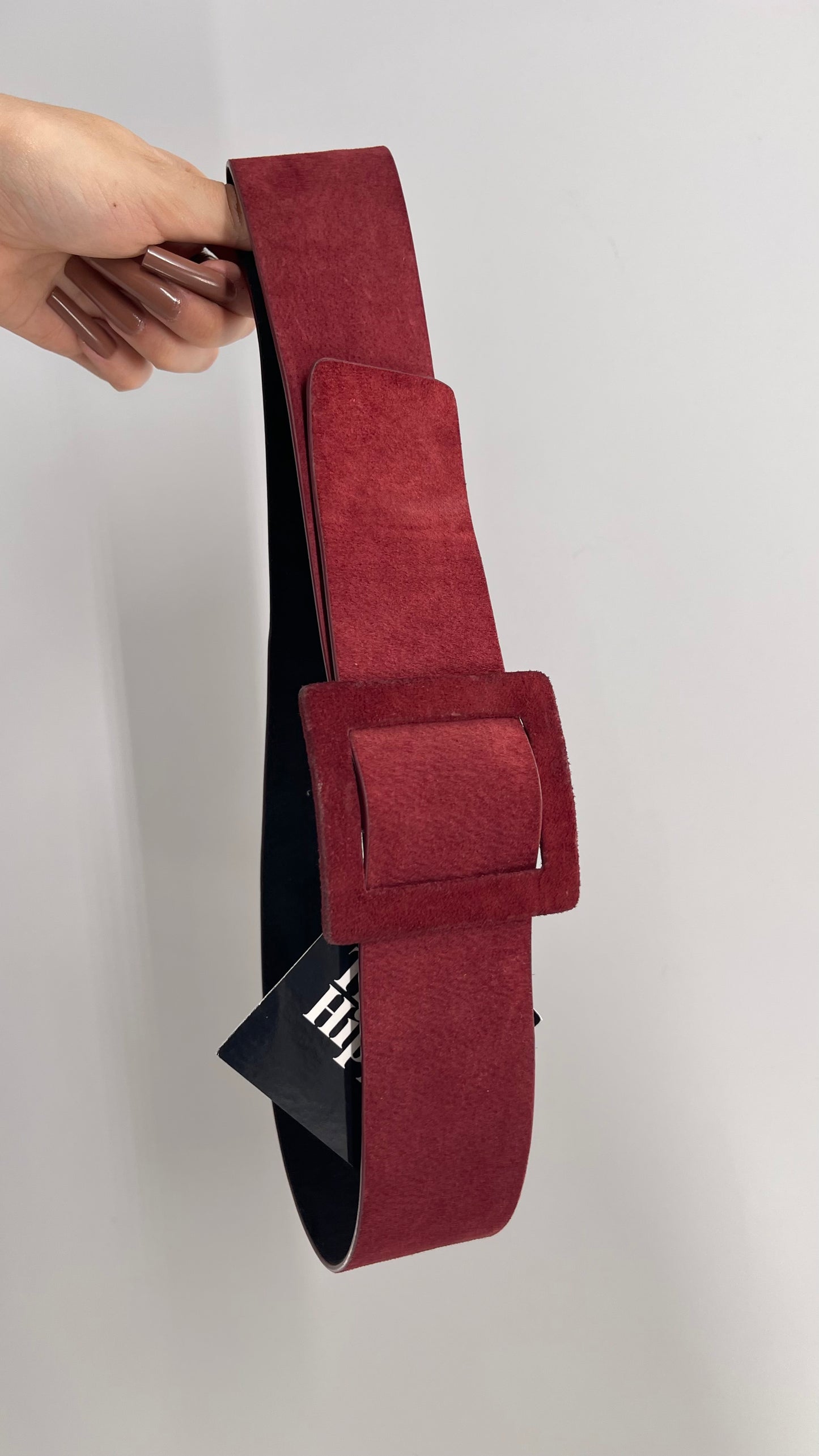 Deborah Drattell NYC Suede Maroon Red Square Buckle Belt (XS/S)