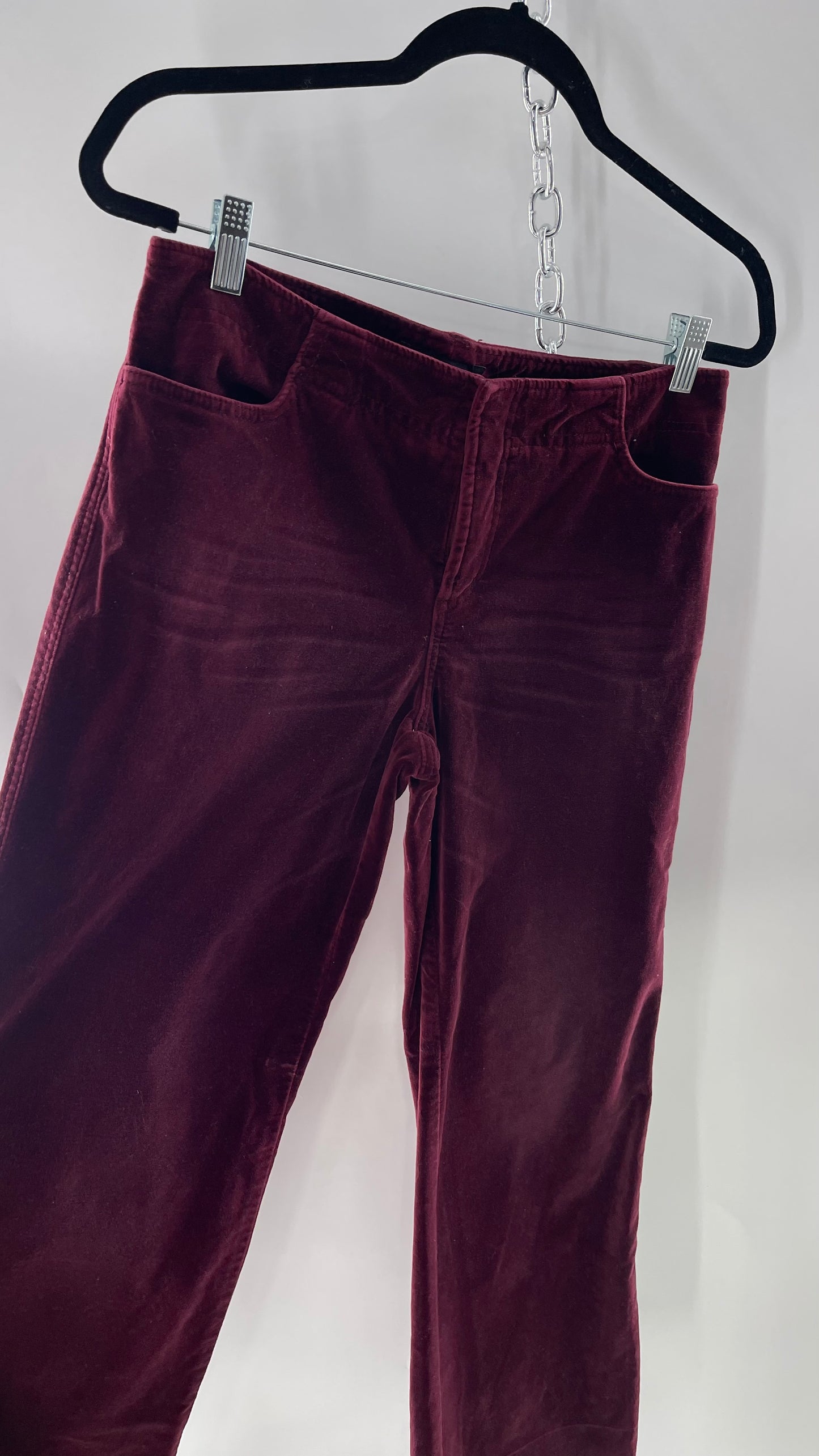 Vintage 90s Express Wine Toned Burgundy Velvet Low Rise Kickflares (7/8)