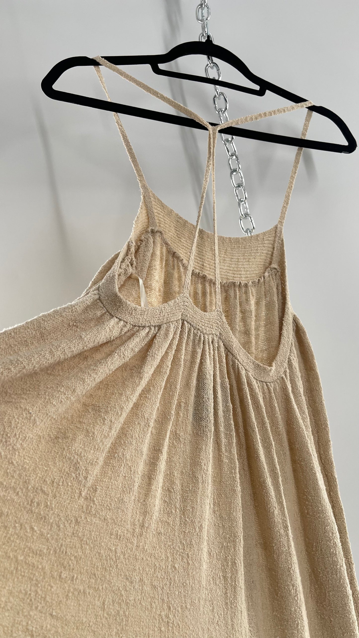 Free People Beach Beige Slinky Halter Textured Maxi Dress