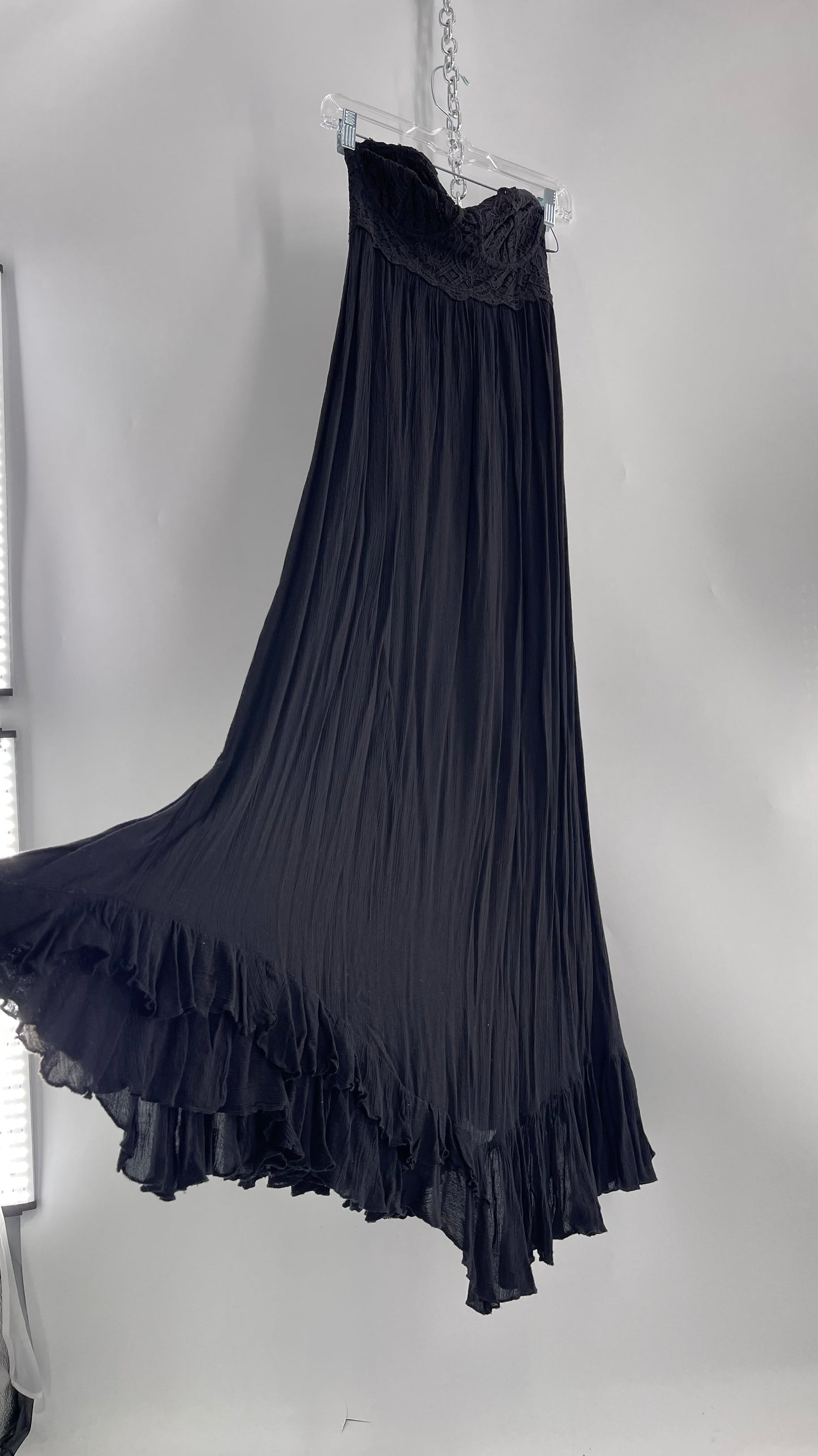 Free People Adella Black Full Length Maxi Dress (Small)