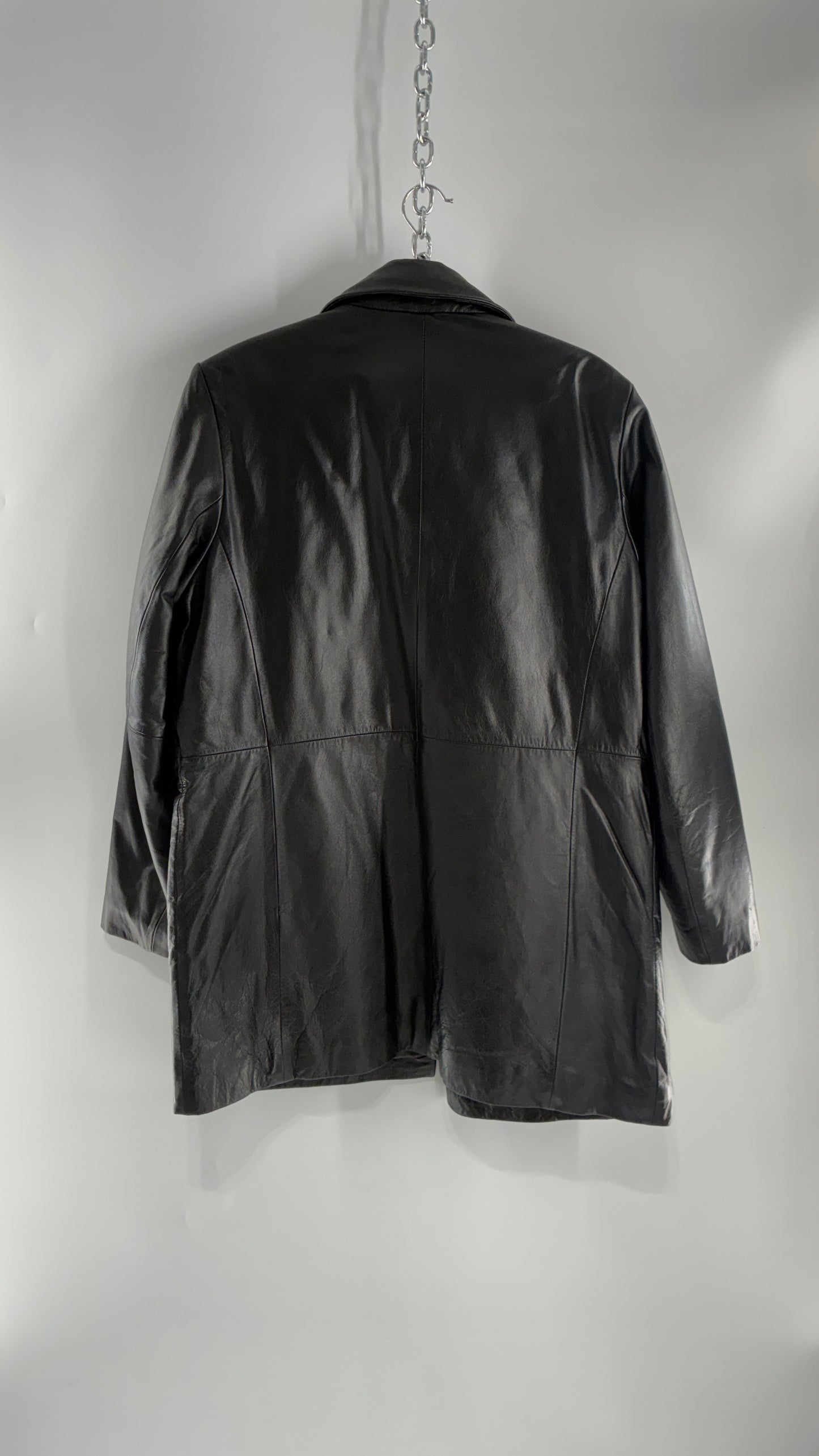 Vintage KATHY IRELAND Black Leather Jacket with Quilted Lining (Large)