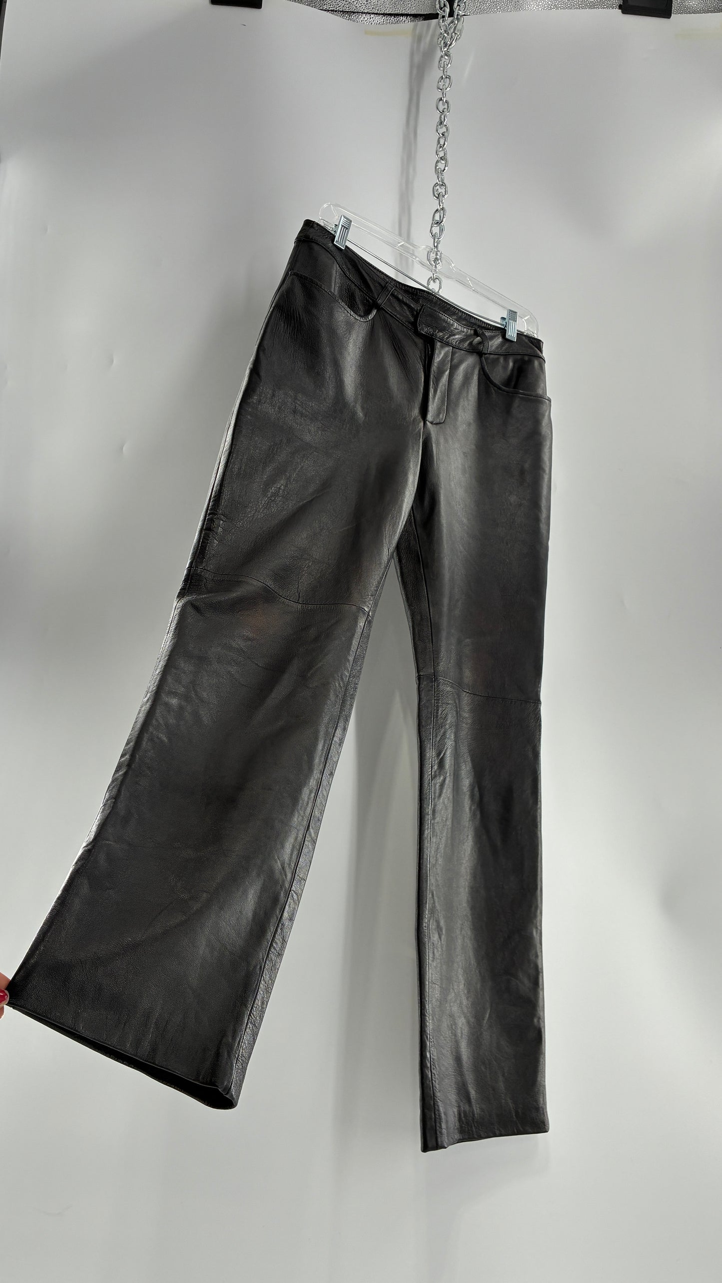 Vintage INC Black Soft Genuine Leather Side Closure Pants (6)
