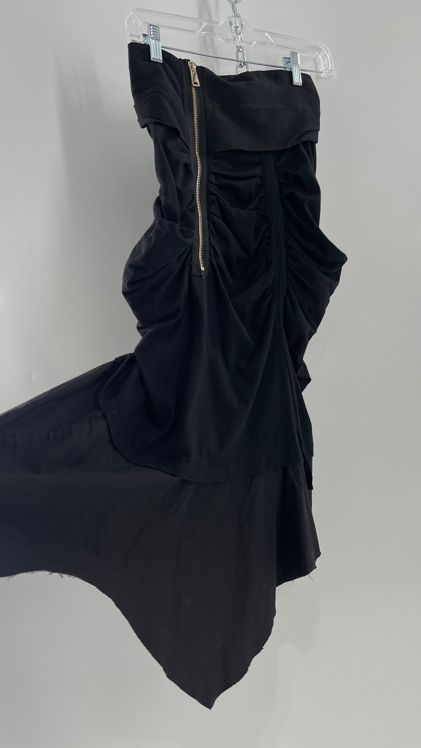 AGANOVICH Black TS50 Jersey Ruched Asymmetric Cargo Skirt with Gold Zipper (0)
