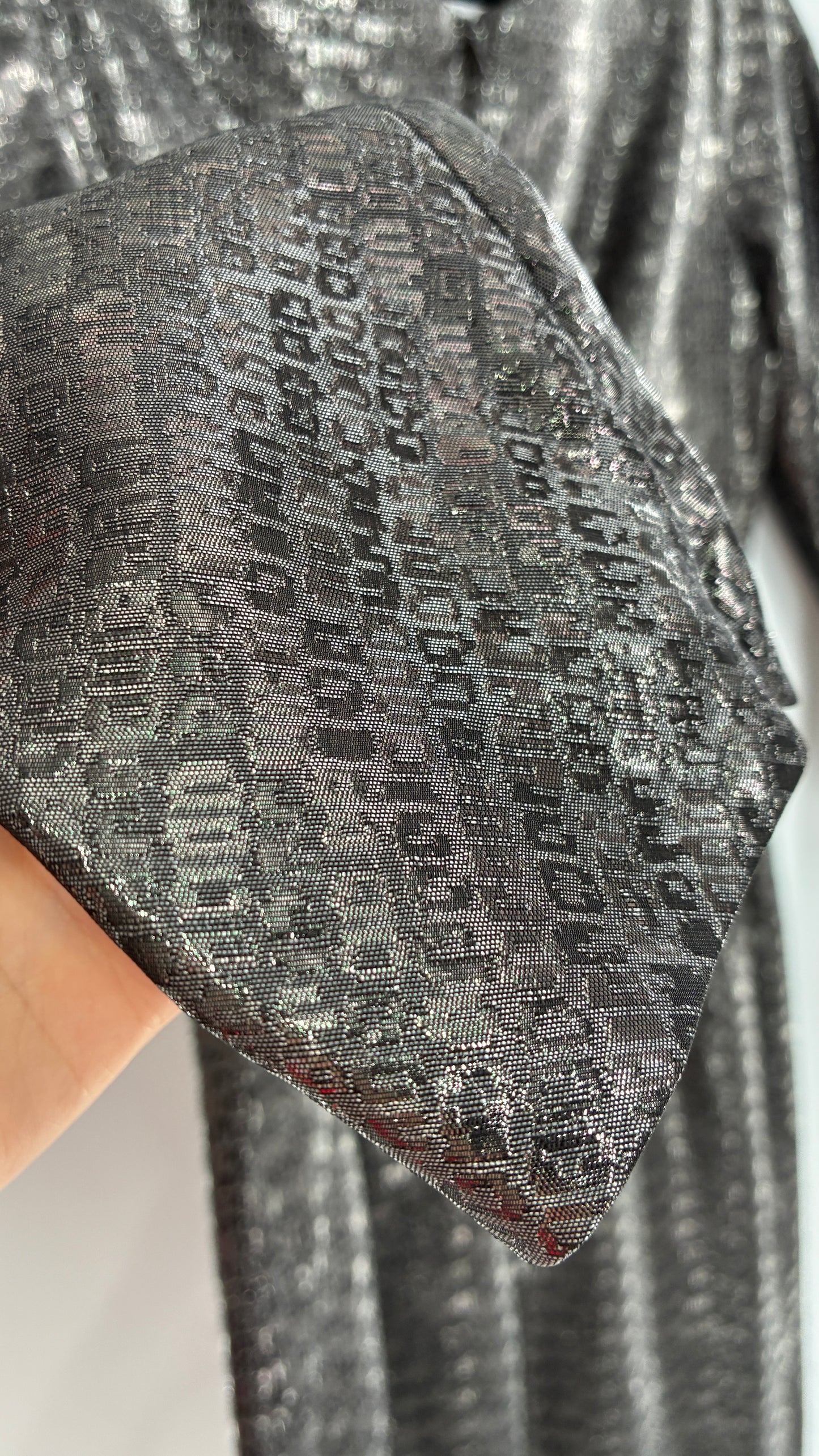Vintage CARMEN MARC VALVO Metallic Liquid Silver Dress with Tags Attached (6)