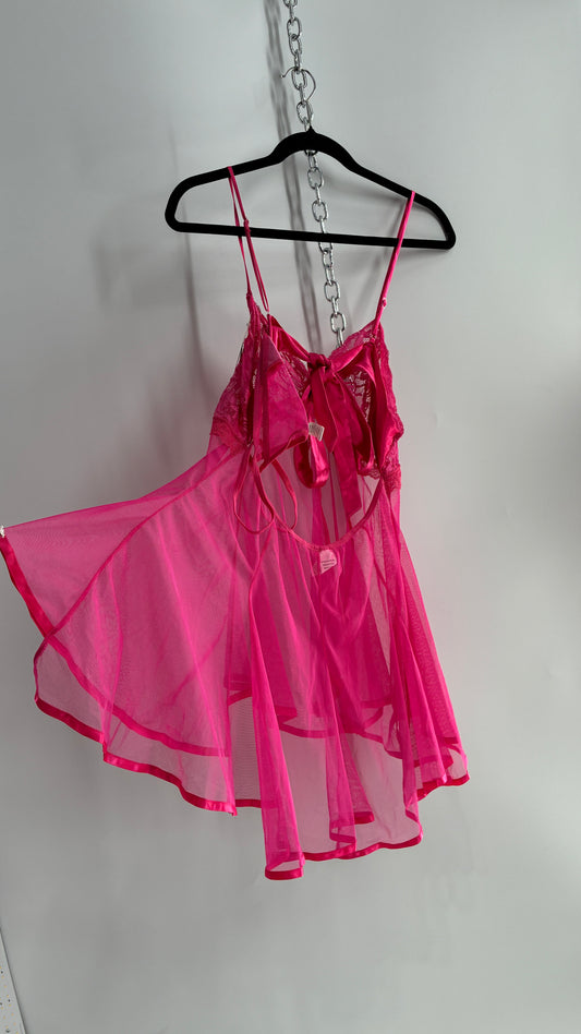 TORRID Hot Pink Handkerchief Hem Babydoll with Satin Bow Open Back (XL)