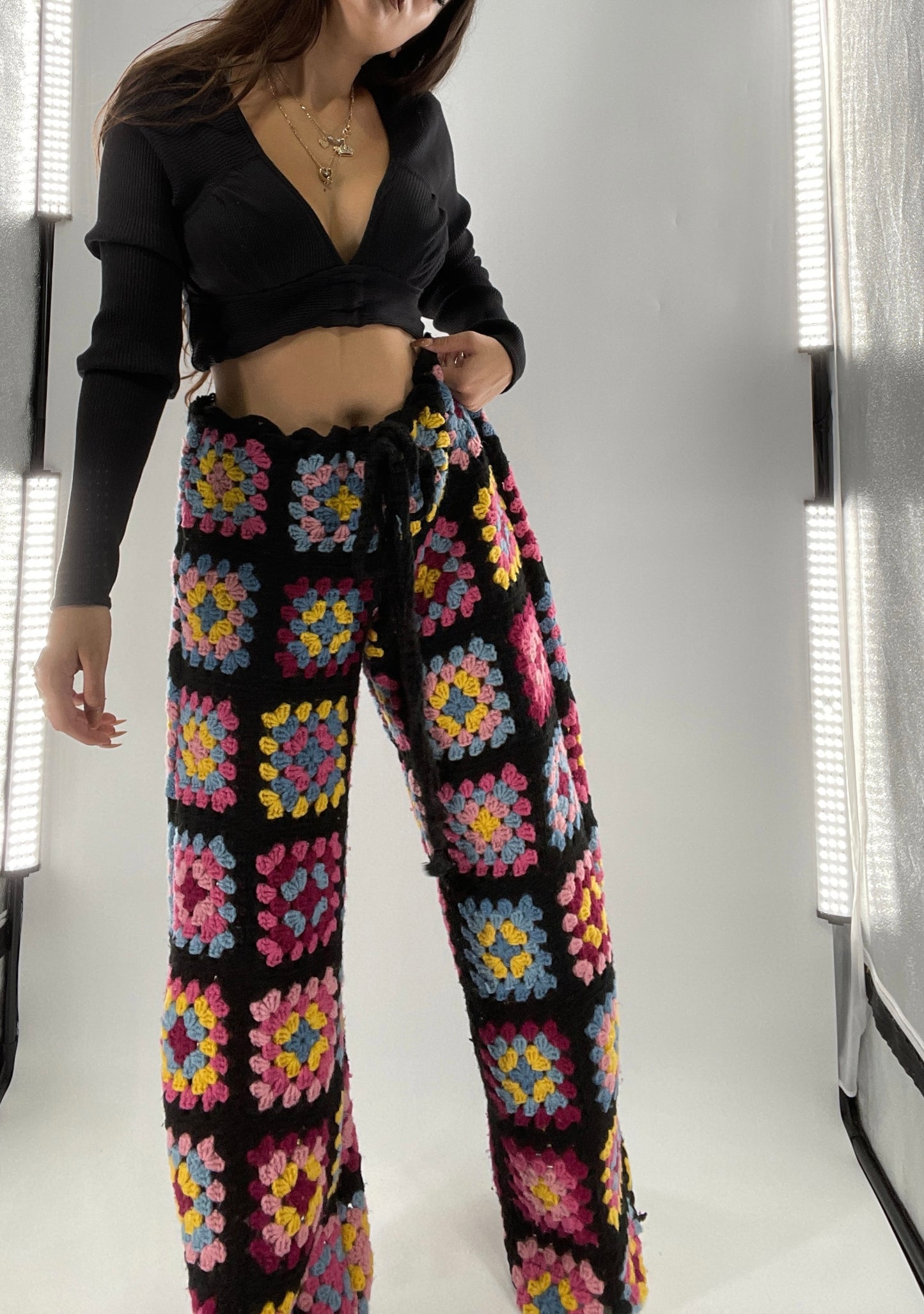 CUSTOM Handmade Granny Square High Contrast Lounge Pants (XS/S/M/L)