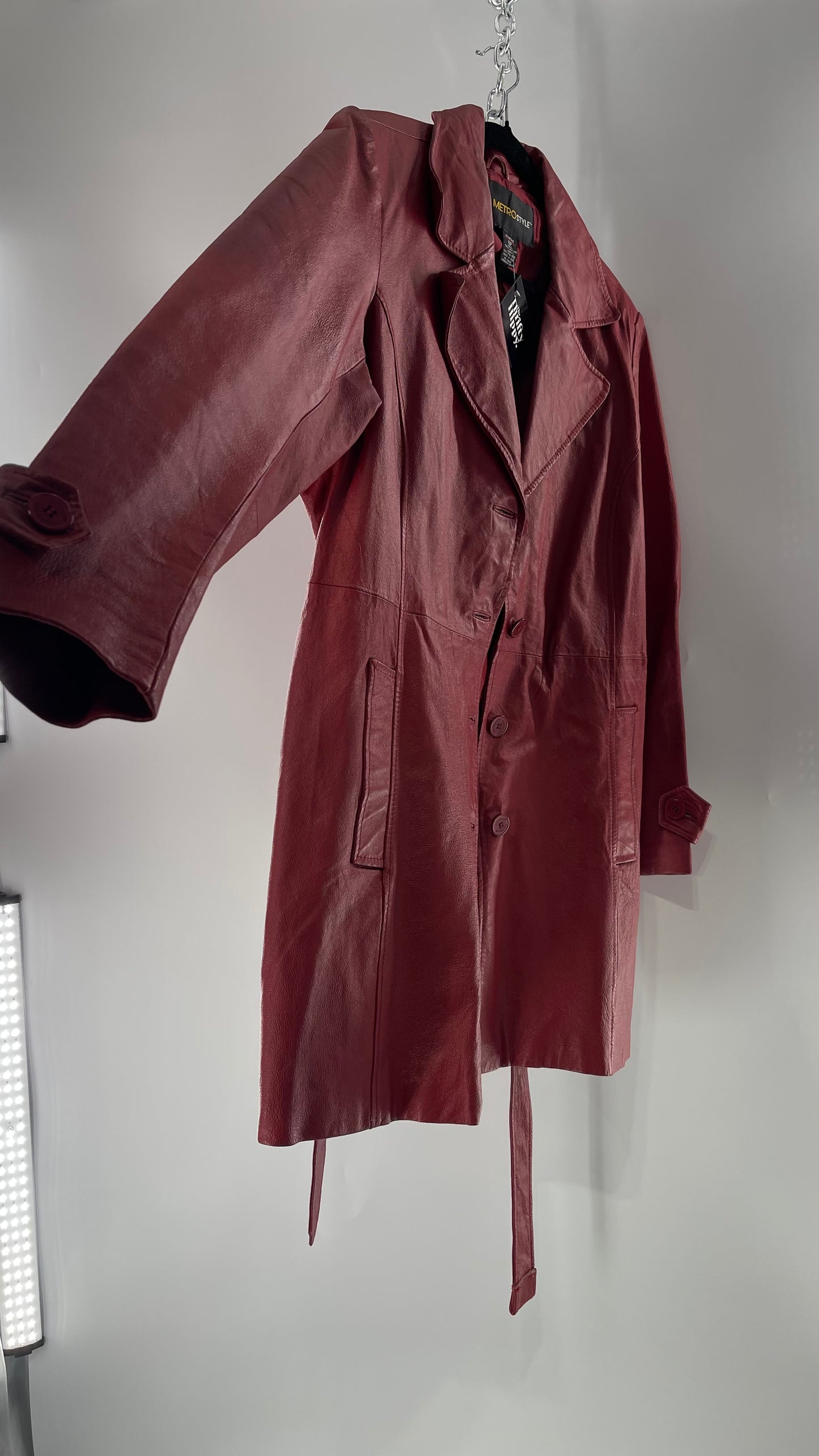 Vintage MetroStyle Red Leather Trench (C)(L/XL)