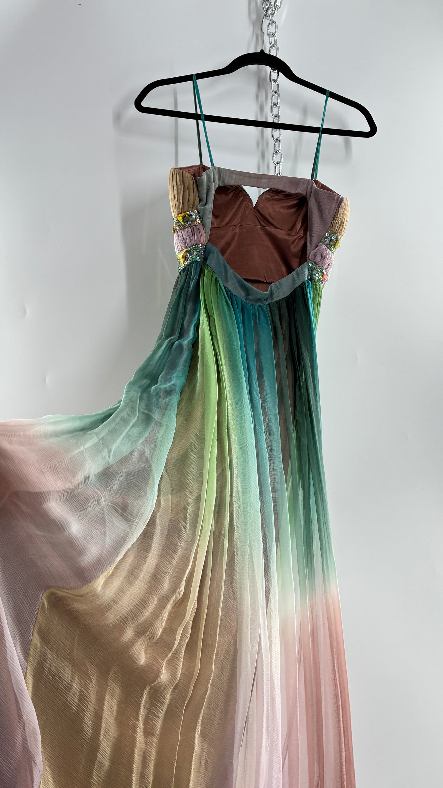 Vintage Dave & Johnny 100% Silk Ombré Bustier, Open Back Gown (5/XS/S)