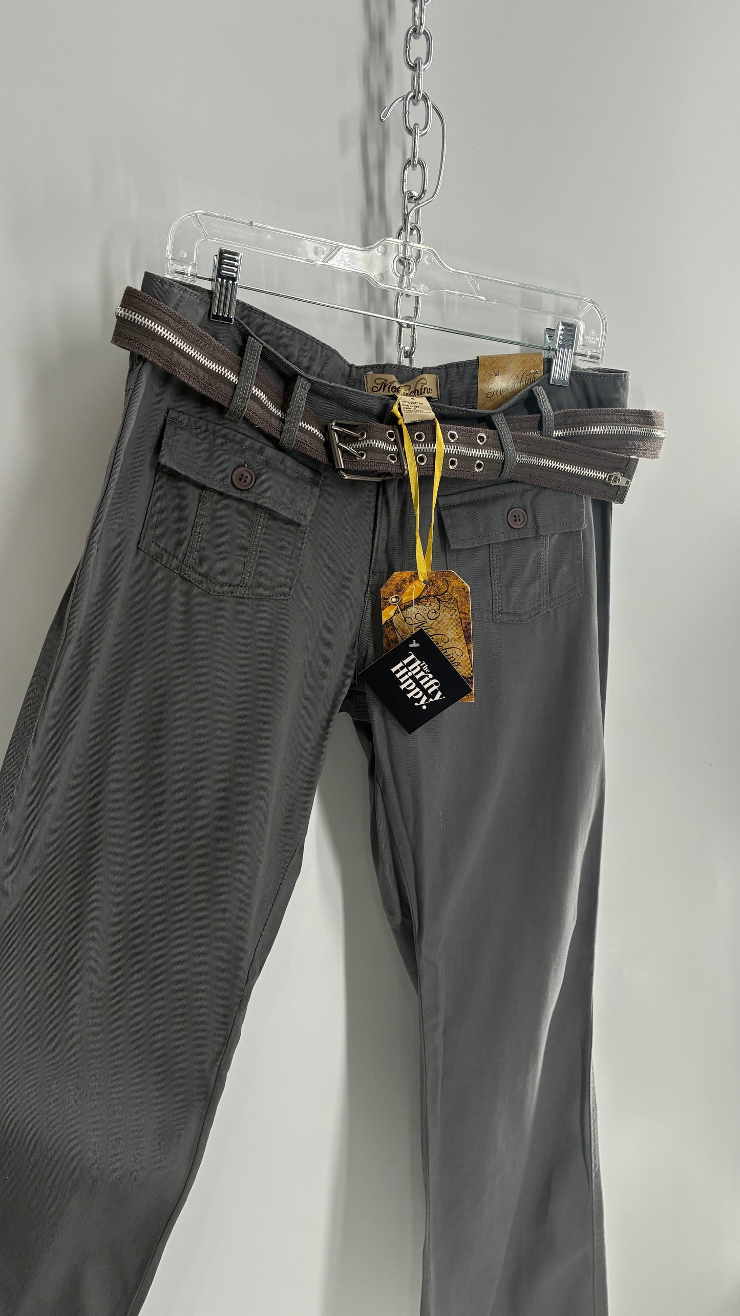Deadstock Vintage Grey MOKACHINO Grey Pocketed Low Rise Zipper Belt Kickflares (8)