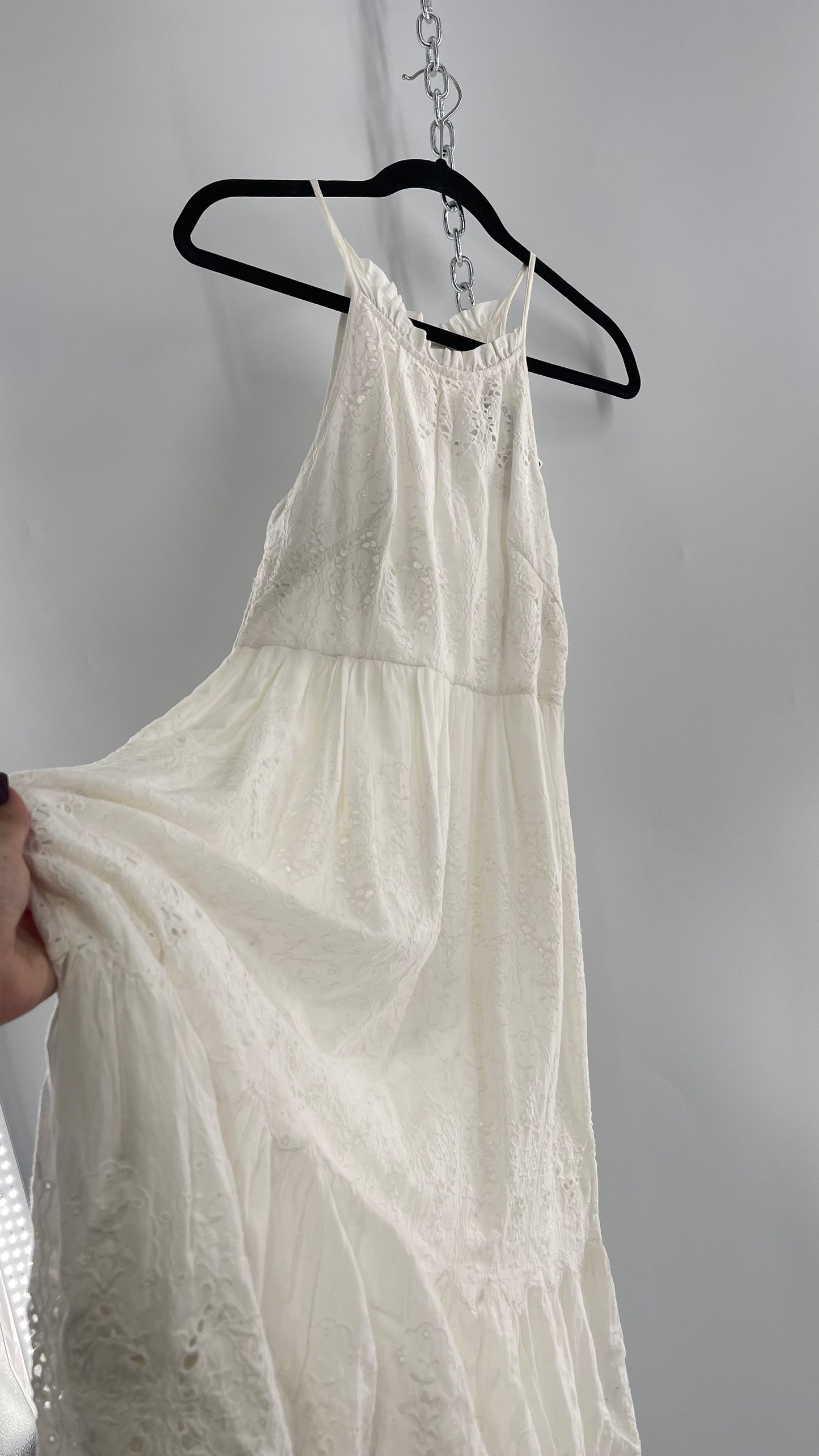 Maeve White Eyelet Tiered Lace Cotton Midi Dress (2)