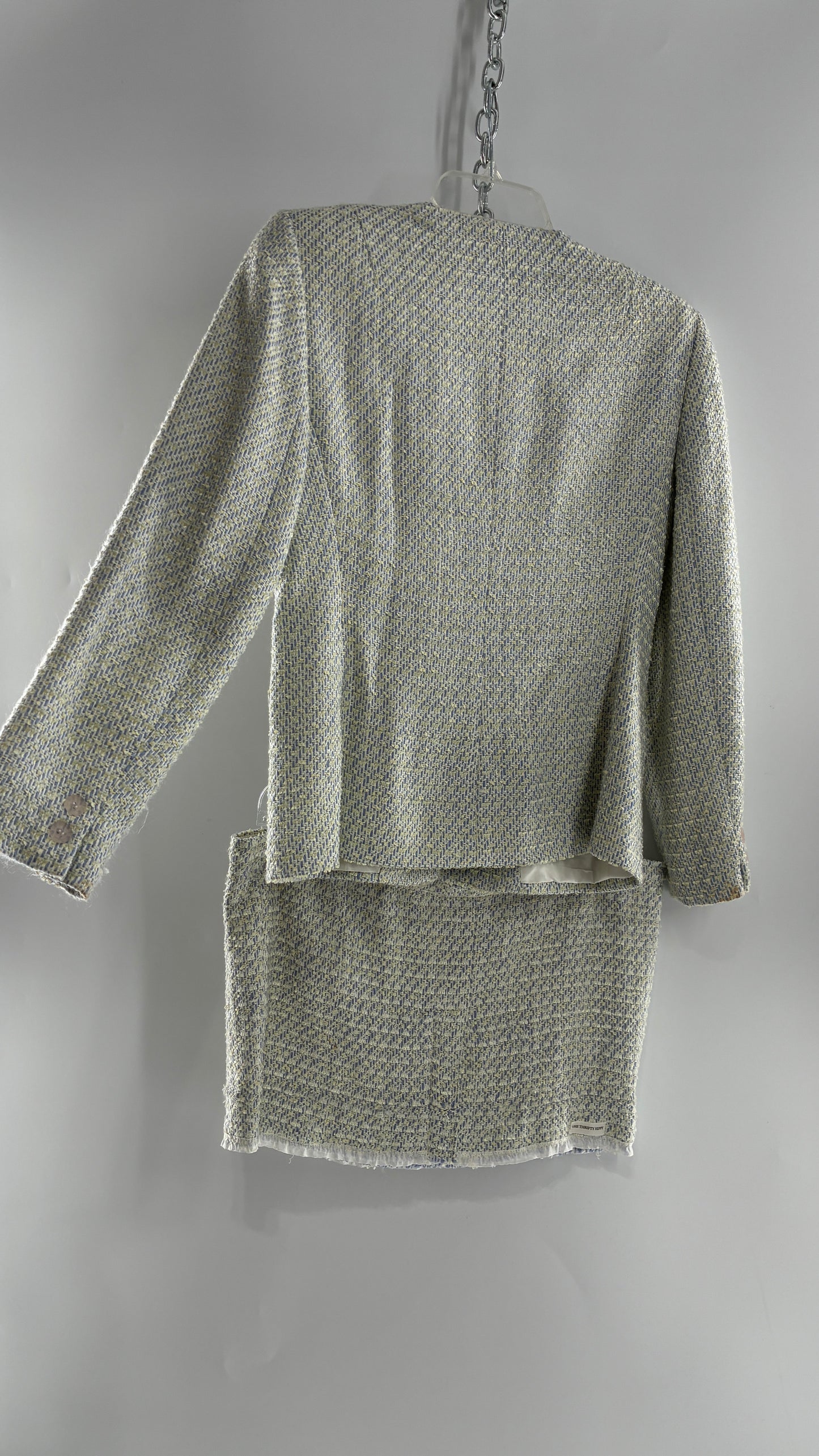 Vintage Blue and Yellow Tweed ANNE KLEIN Suit Set with Upcycled Micro Mini Skirt (2)