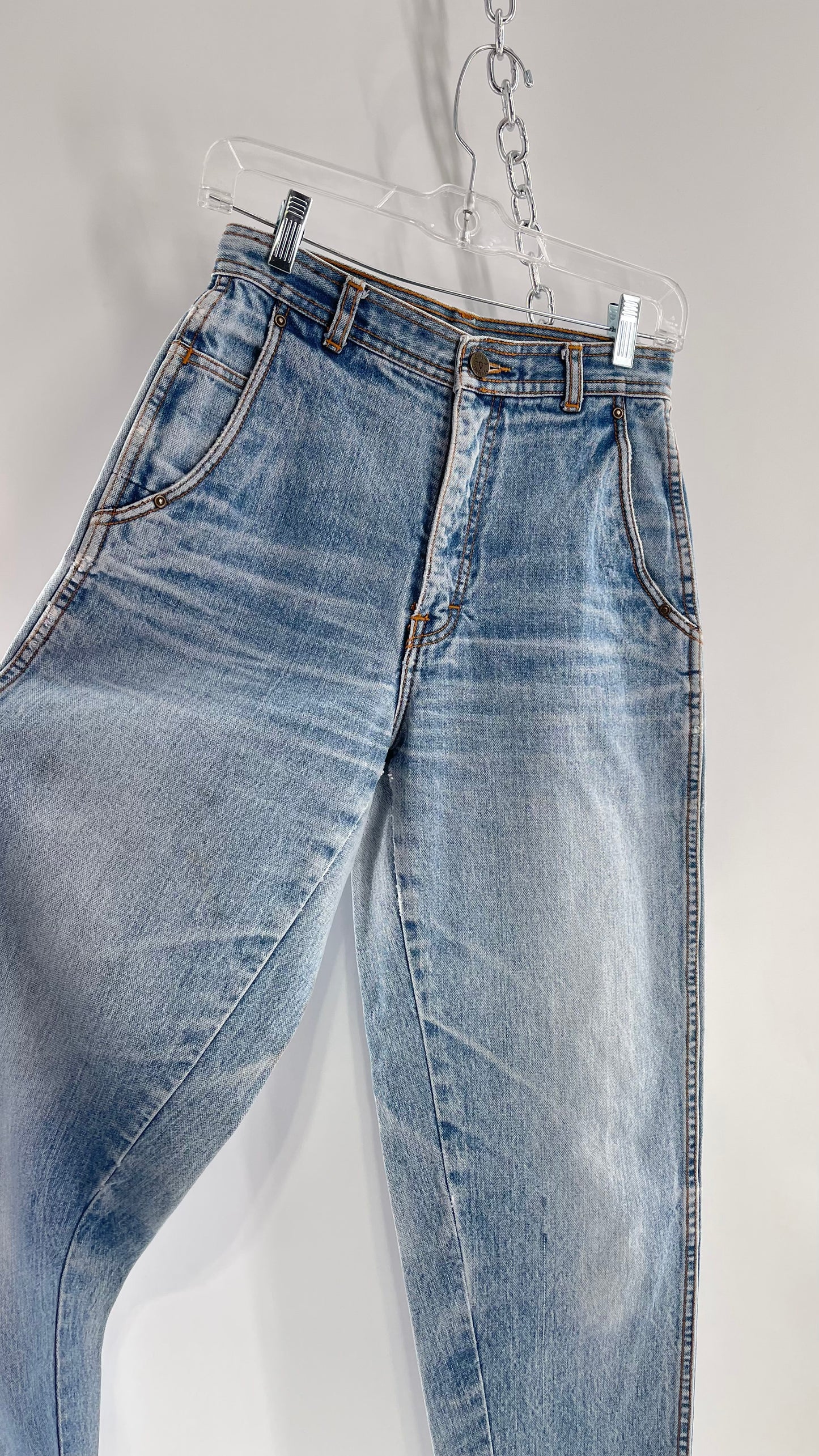 Vintage Sergio Valente Light Blue Ultra High Waisted Mom Jeans with Distressing (28)