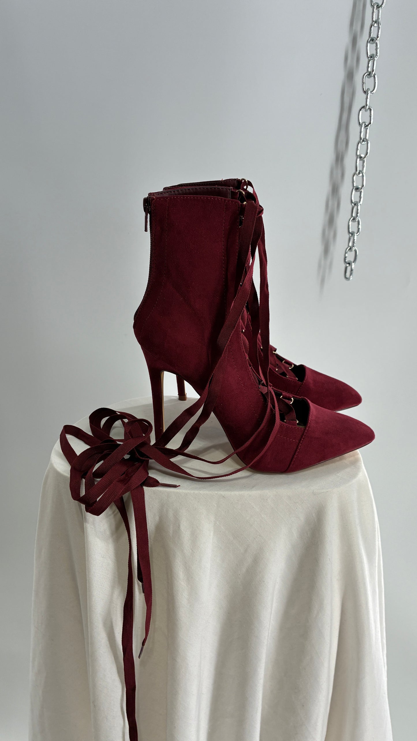Charlotte Russe Deadstock Maroon Pointed Toe, Lace Up, Tie Up GISELE heel (9)