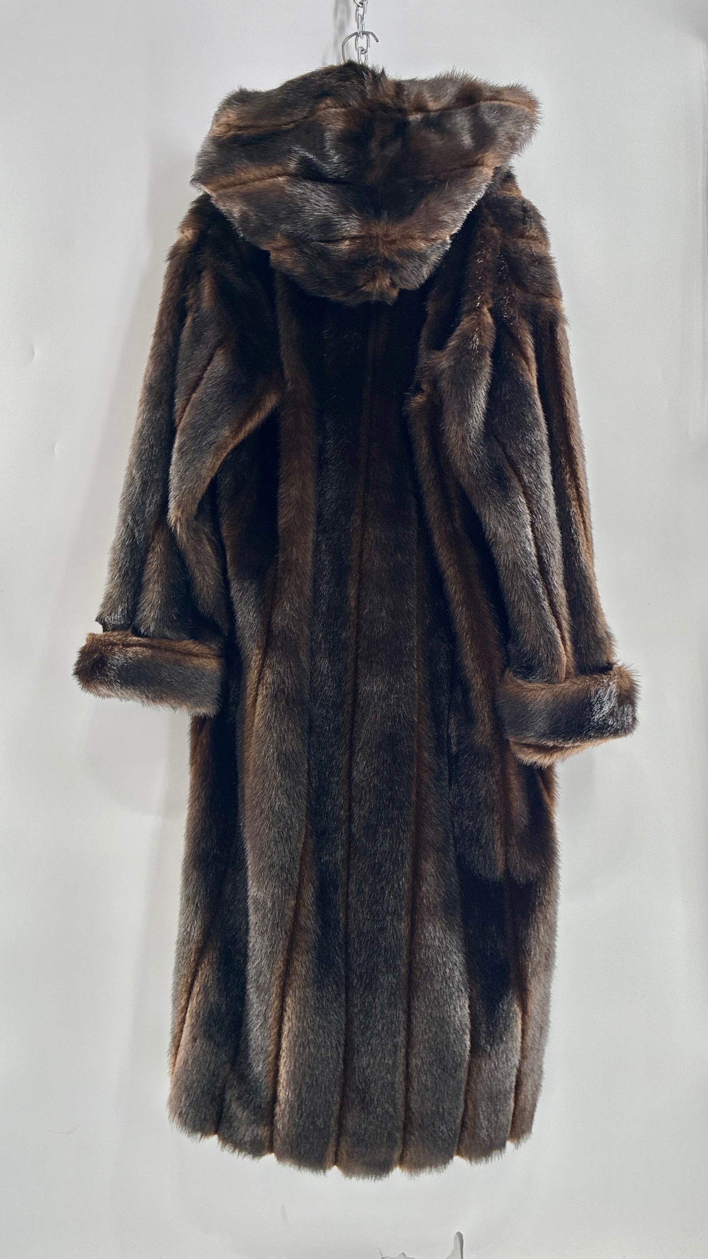 Vintage TALLY HO Hooded and Paneled, Vegan Fur Full Length Coat (Medium)