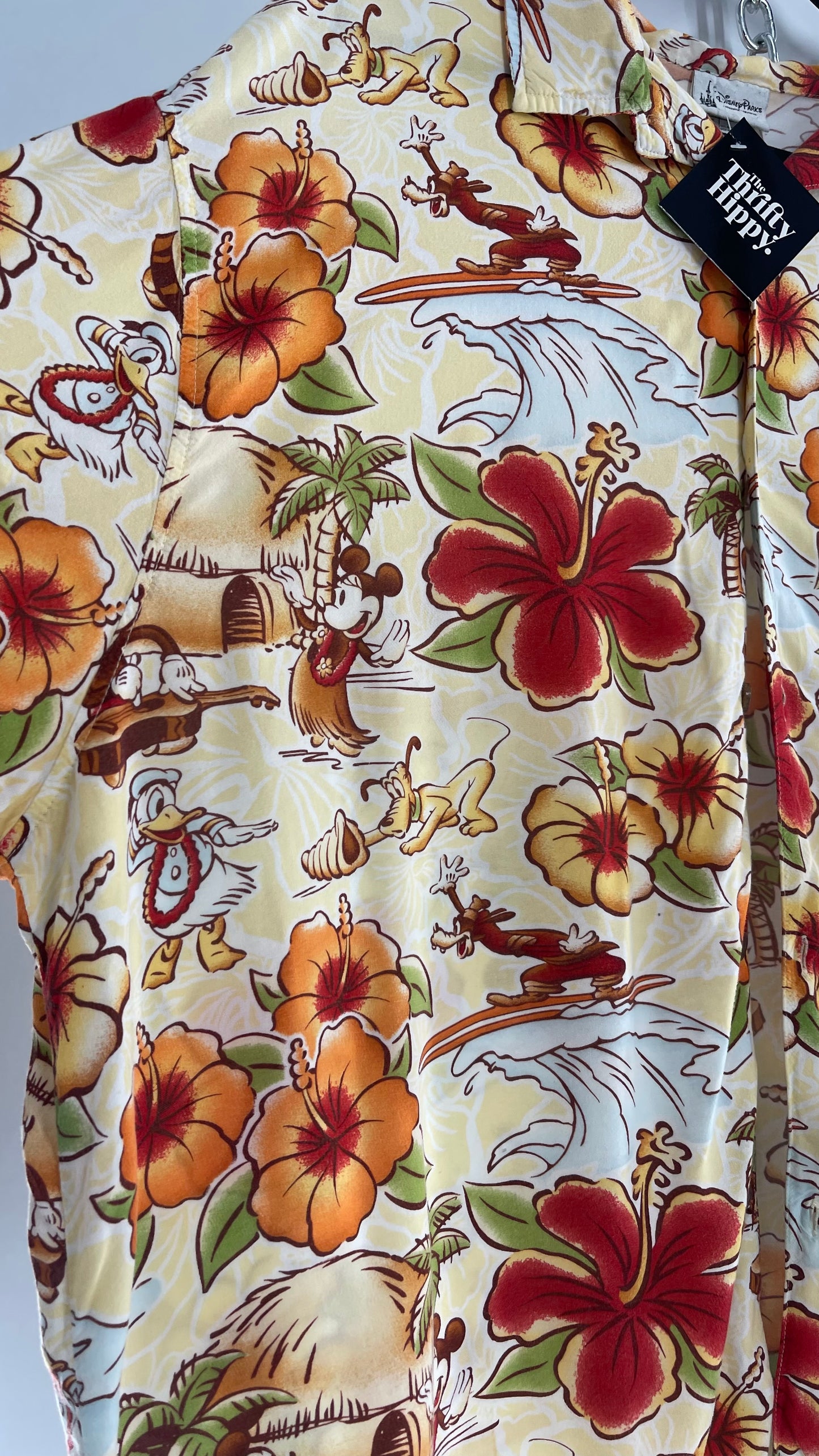Vintage Disney Parks Tropical Cartoon Button Up (XXL)