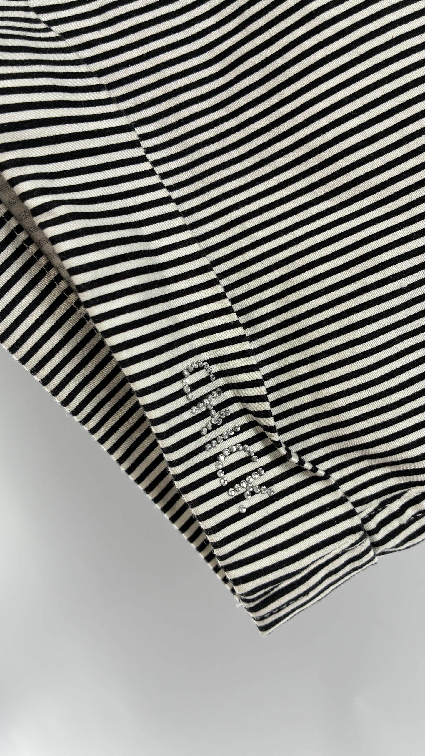 Vintage NICKY HILTON Black and White Striped Low Rise Shorts with Rhinestone “CHICK” Embellishment (5)