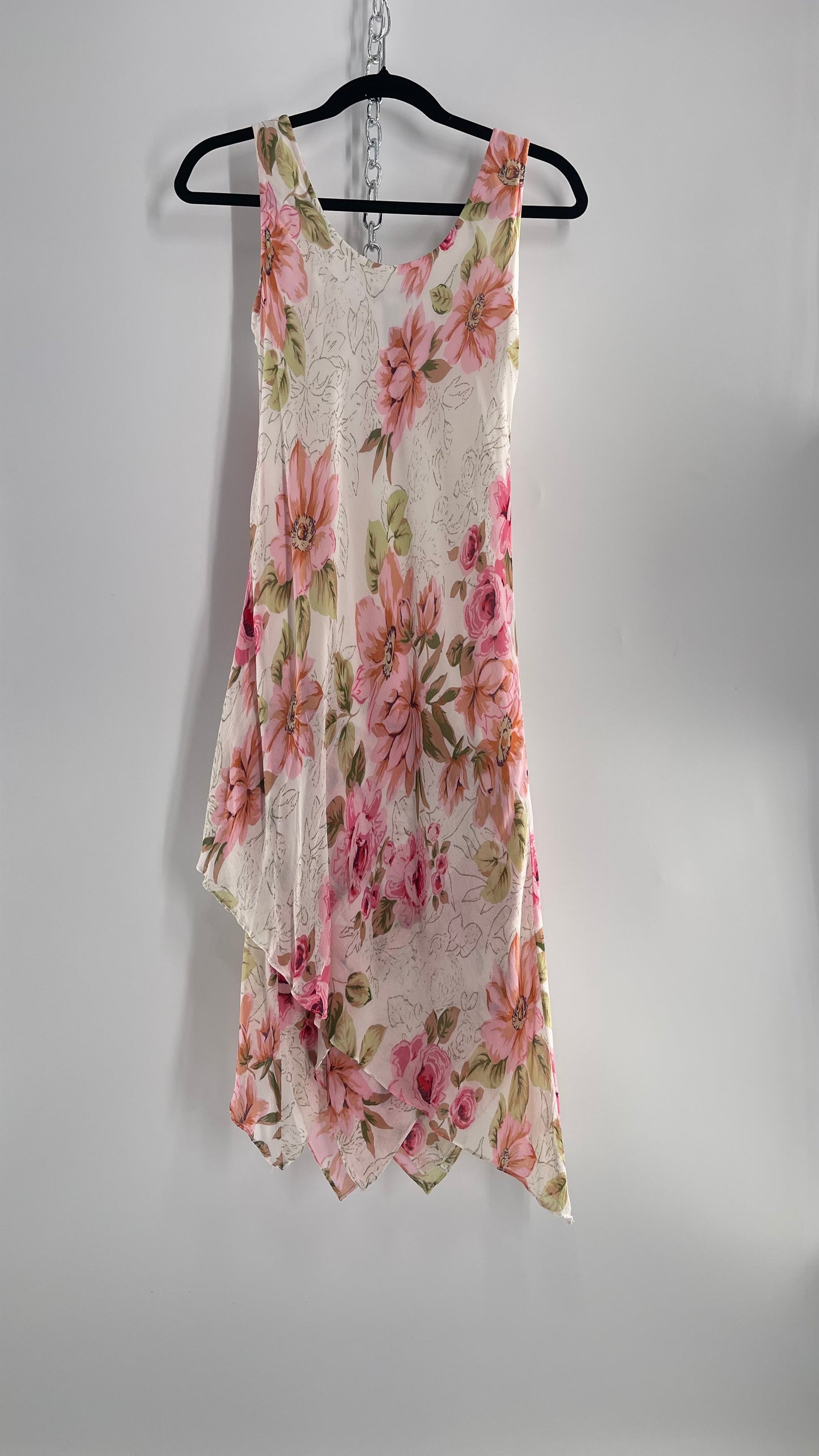 Vintage Eva Blue Pink Floral Draped Neck Sleeveless MIDI with Beading (10)