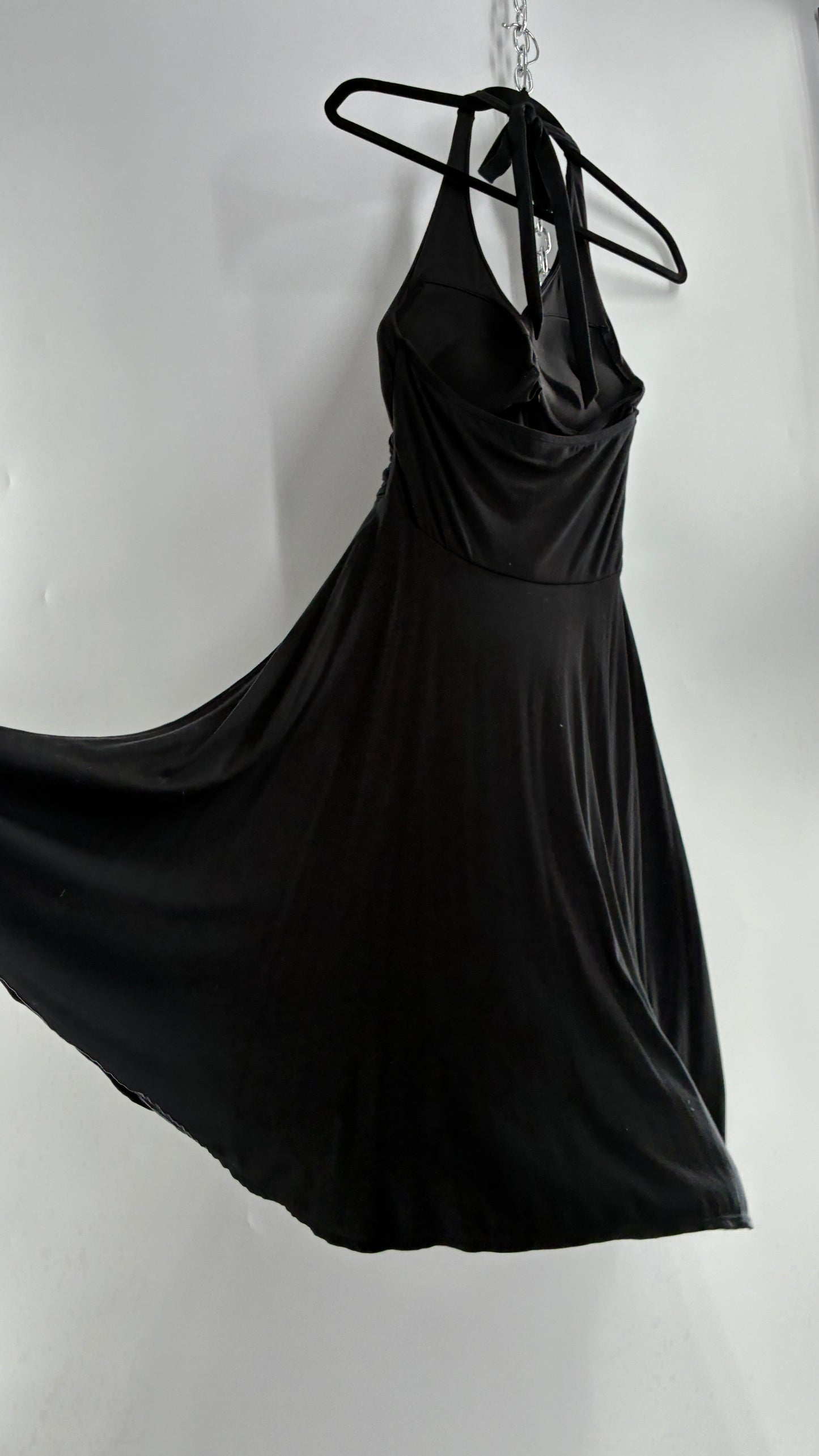 Rare Vintage Victoria’s Secret Black Jersey Knit Halter Voluminous Dress with Built in Padded Bra (34C)