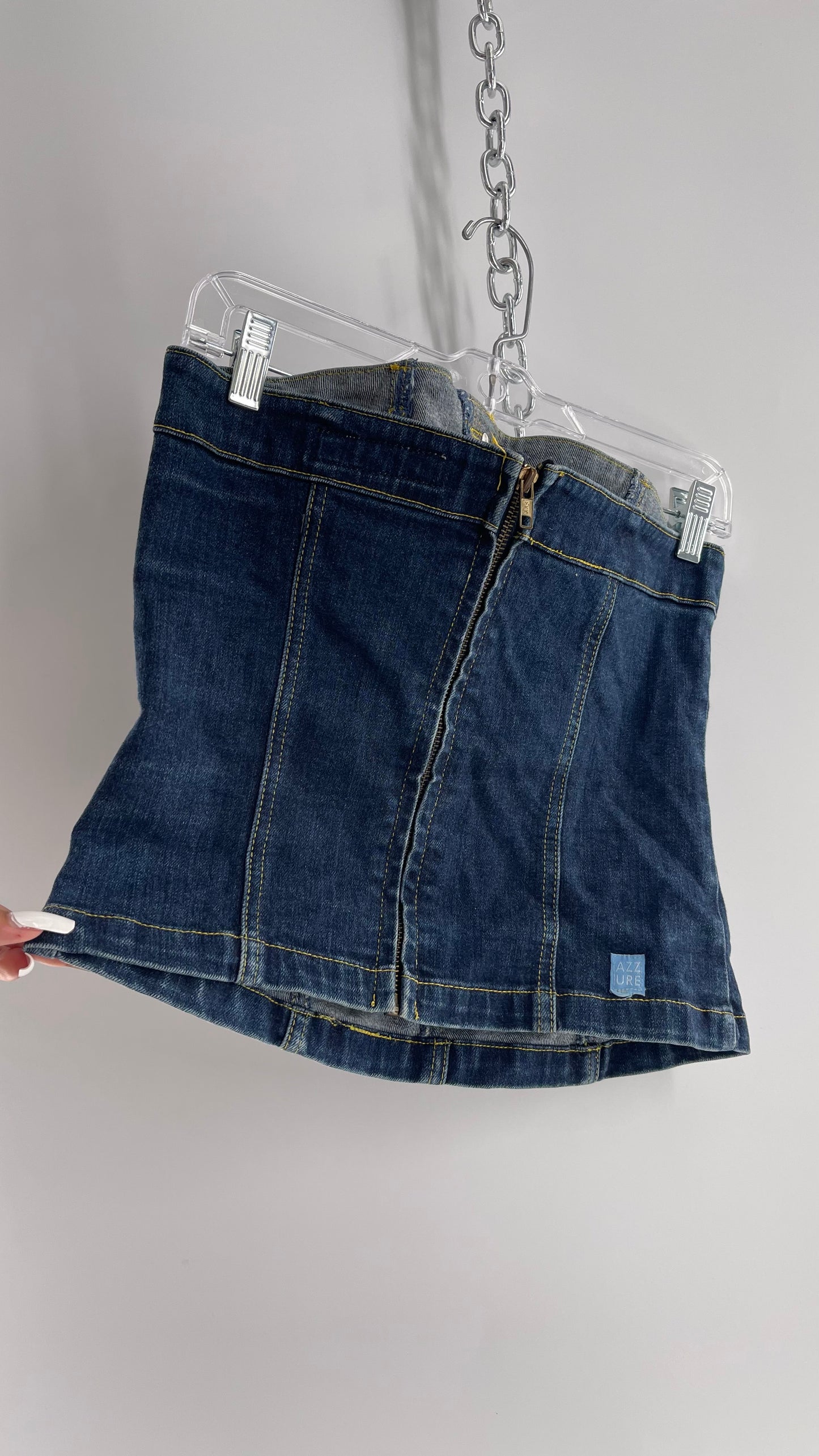 Vintage AZZURE Dark Wash Denim Corset Like Tube Top (XL)