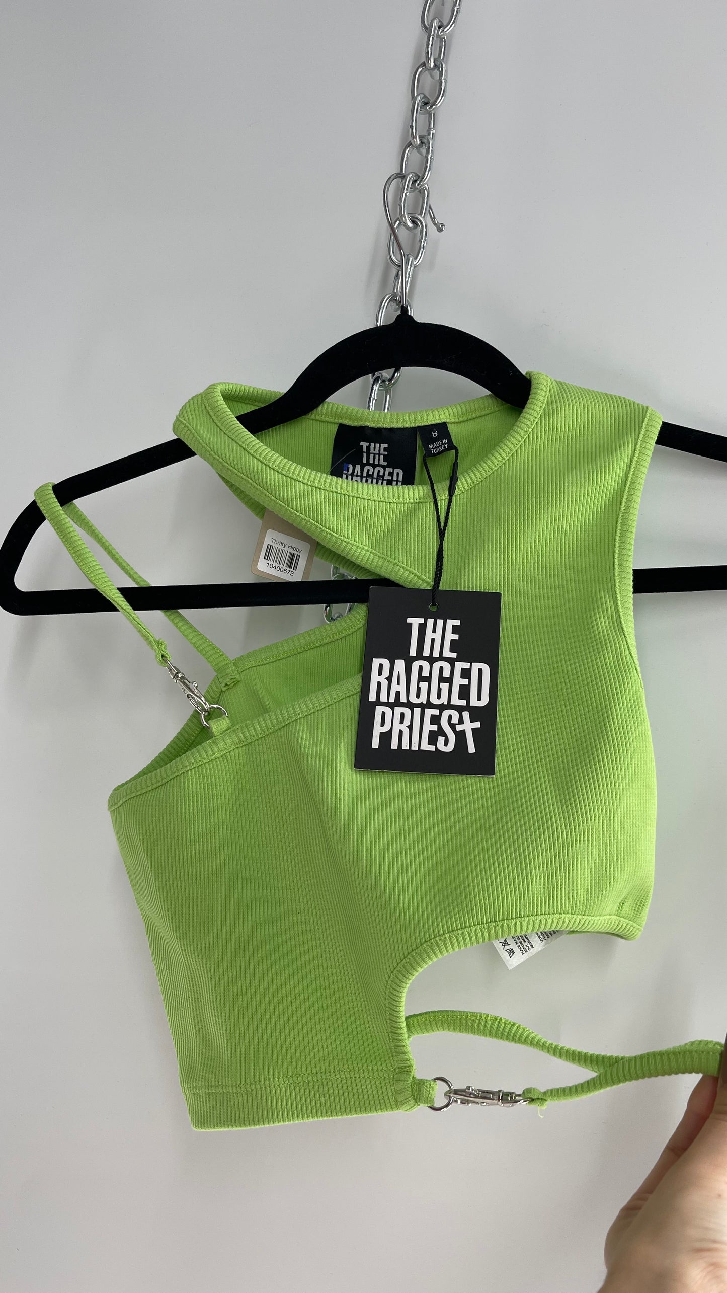 The Ragged Priest Neon Green Cut Out, Strappy Tank with Tags Attached and Metal Hardware (8)
