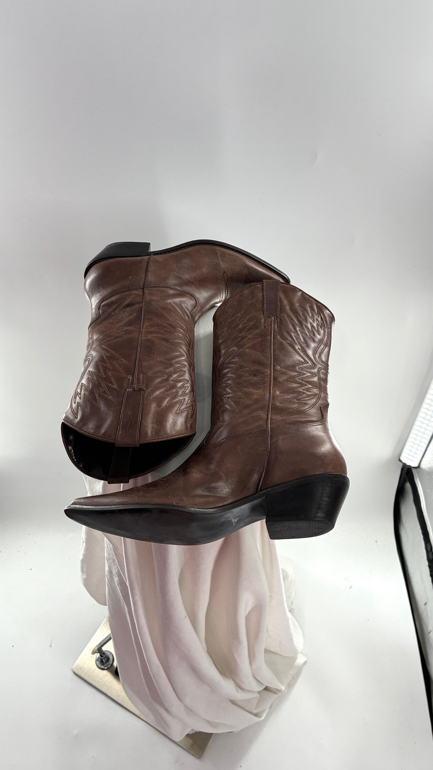 Vintage Genuine Leather Brown Cowboy Boots Made in Brazil (9.5)