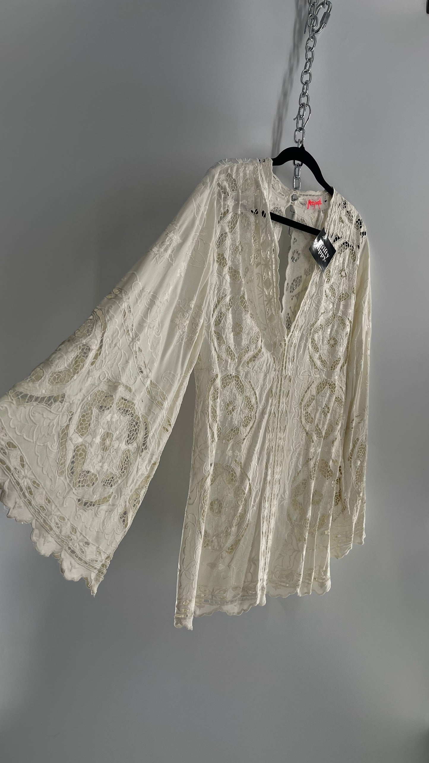 Free People Cream Lace Mini Dress (Small)