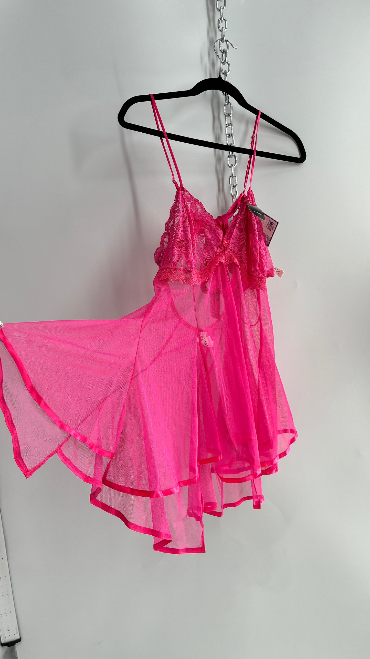 TORRID Hot Pink Handkerchief Hem Babydoll with Satin Bow Open Back (XL)