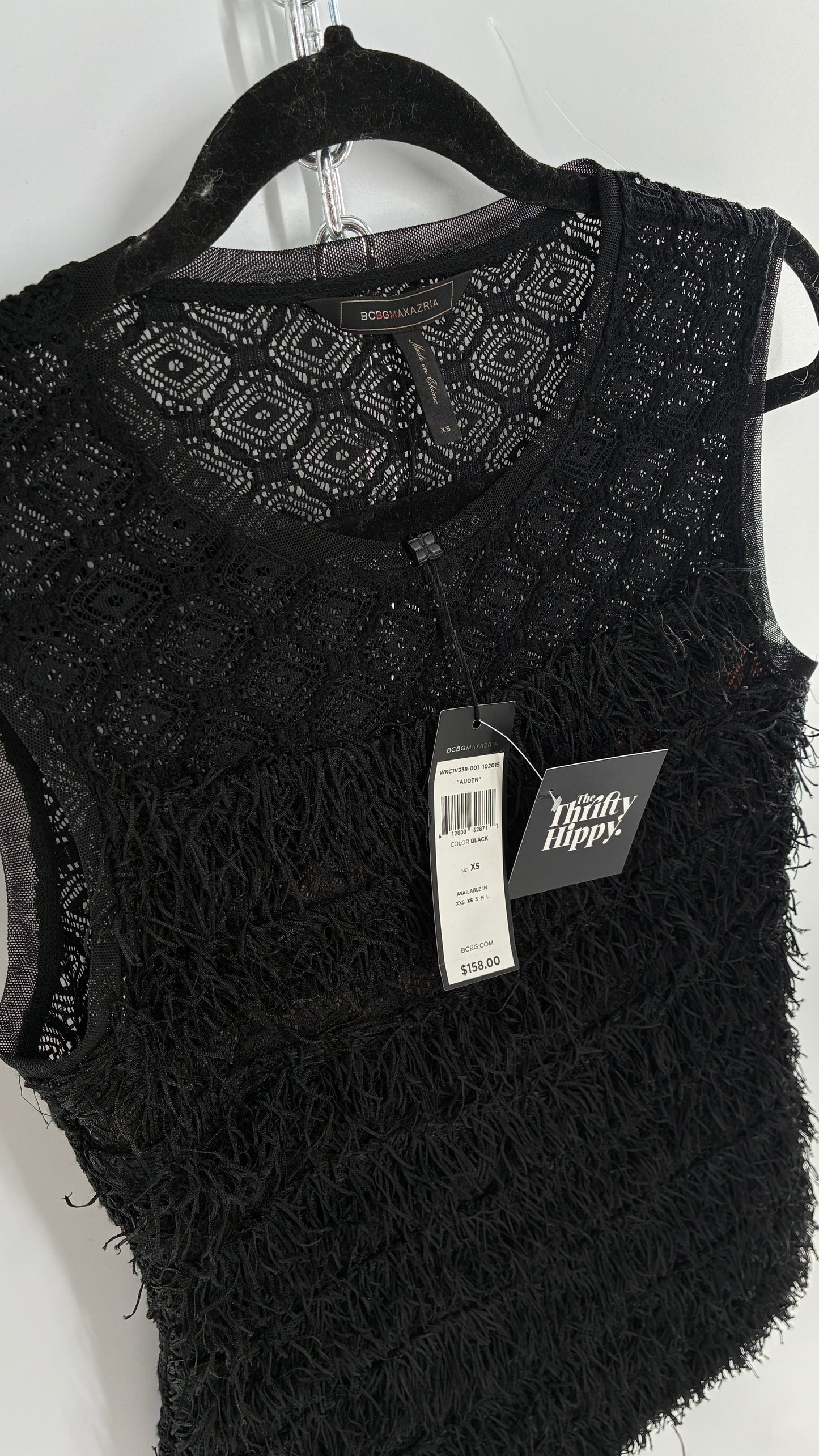 Deadstock Vintage BCBG MAXAZRIA Auden Black Fringe And Lace Top (XS)