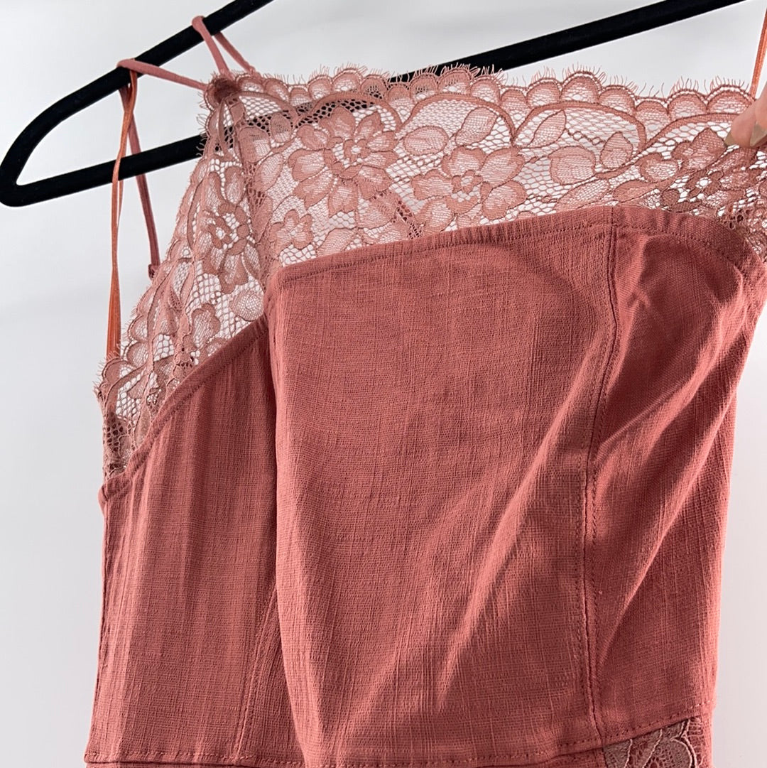 Free People Intimately Womens Lace Trim Short Bodycon Salmon Dress(XS)