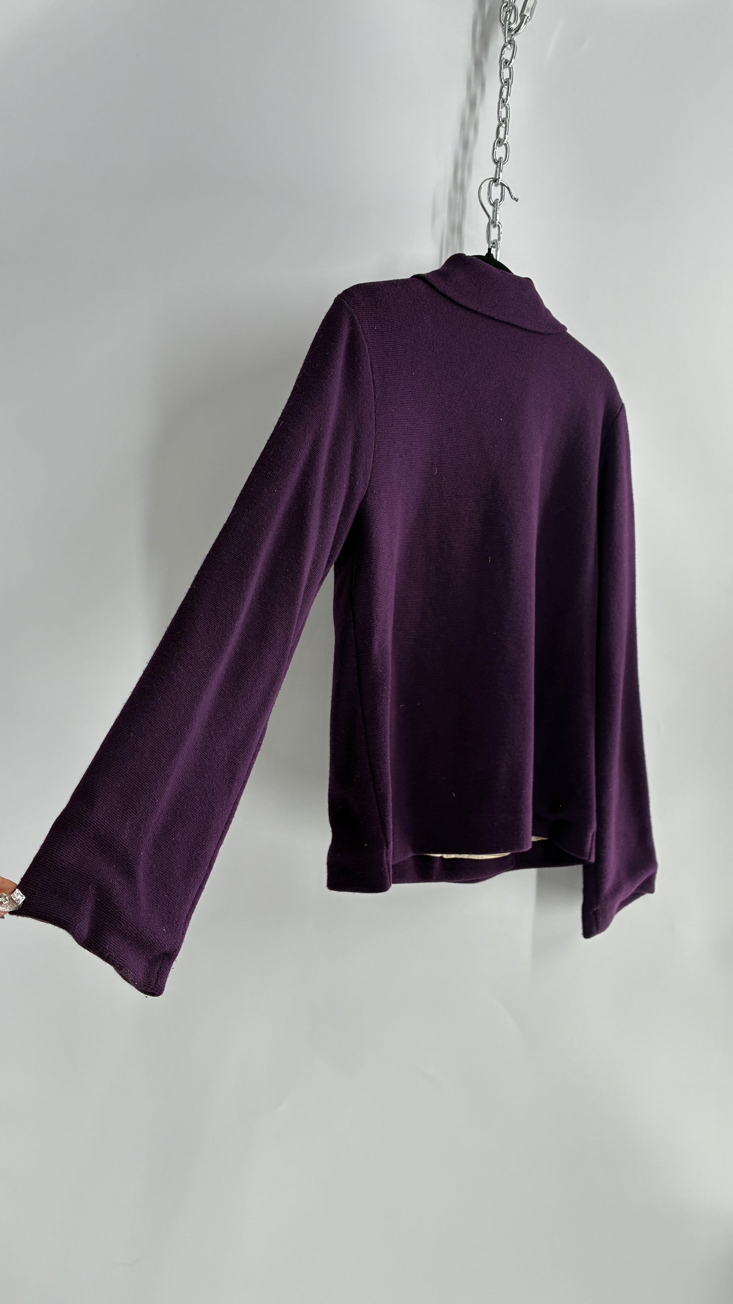 Vintage 100% Merino Wool Purple Sweater Jacket (Medium)