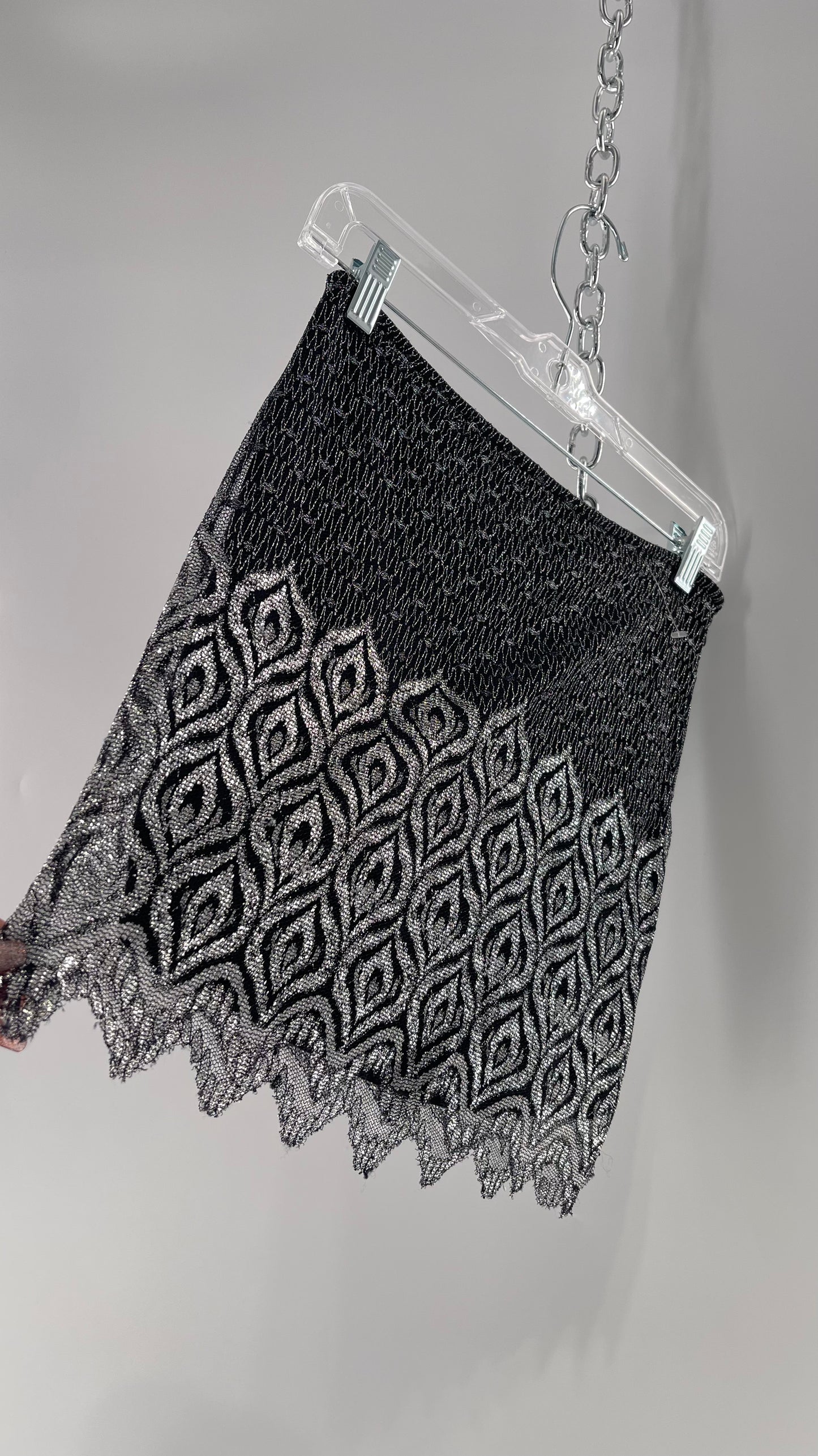 Free People Black Silver Metallic Scalloped Hem Mini Skirt (0)