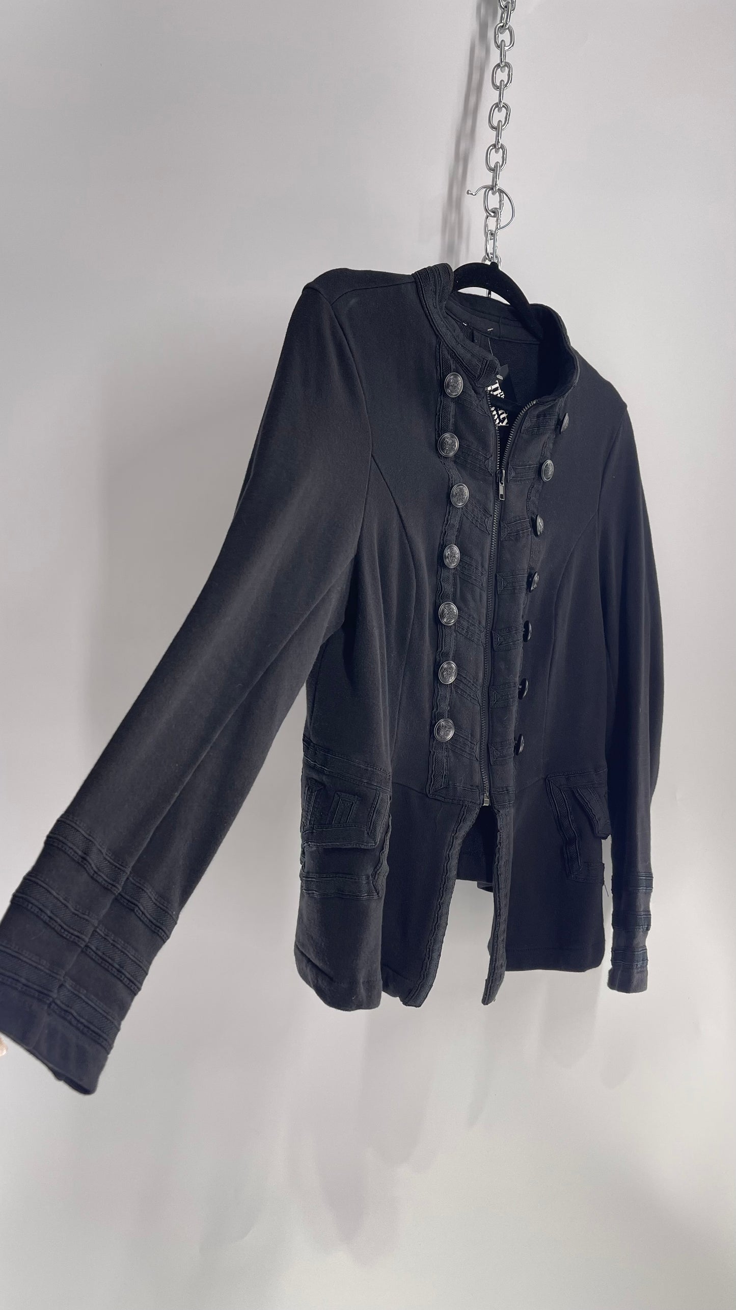 Vintage Black Military Style Button Front Jacket (XL)