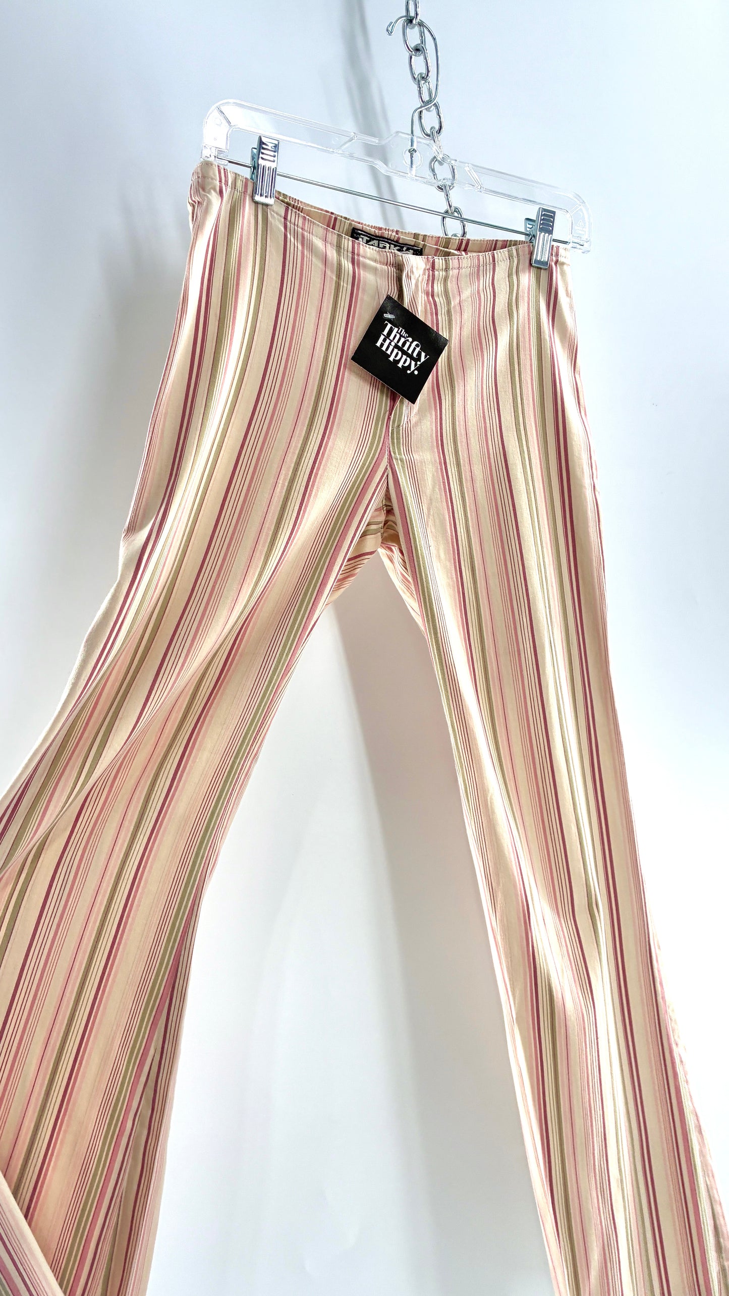 Rare Vintage TARK ‘1 Ultra Low Rise Pink and Green Striped Kick Flares