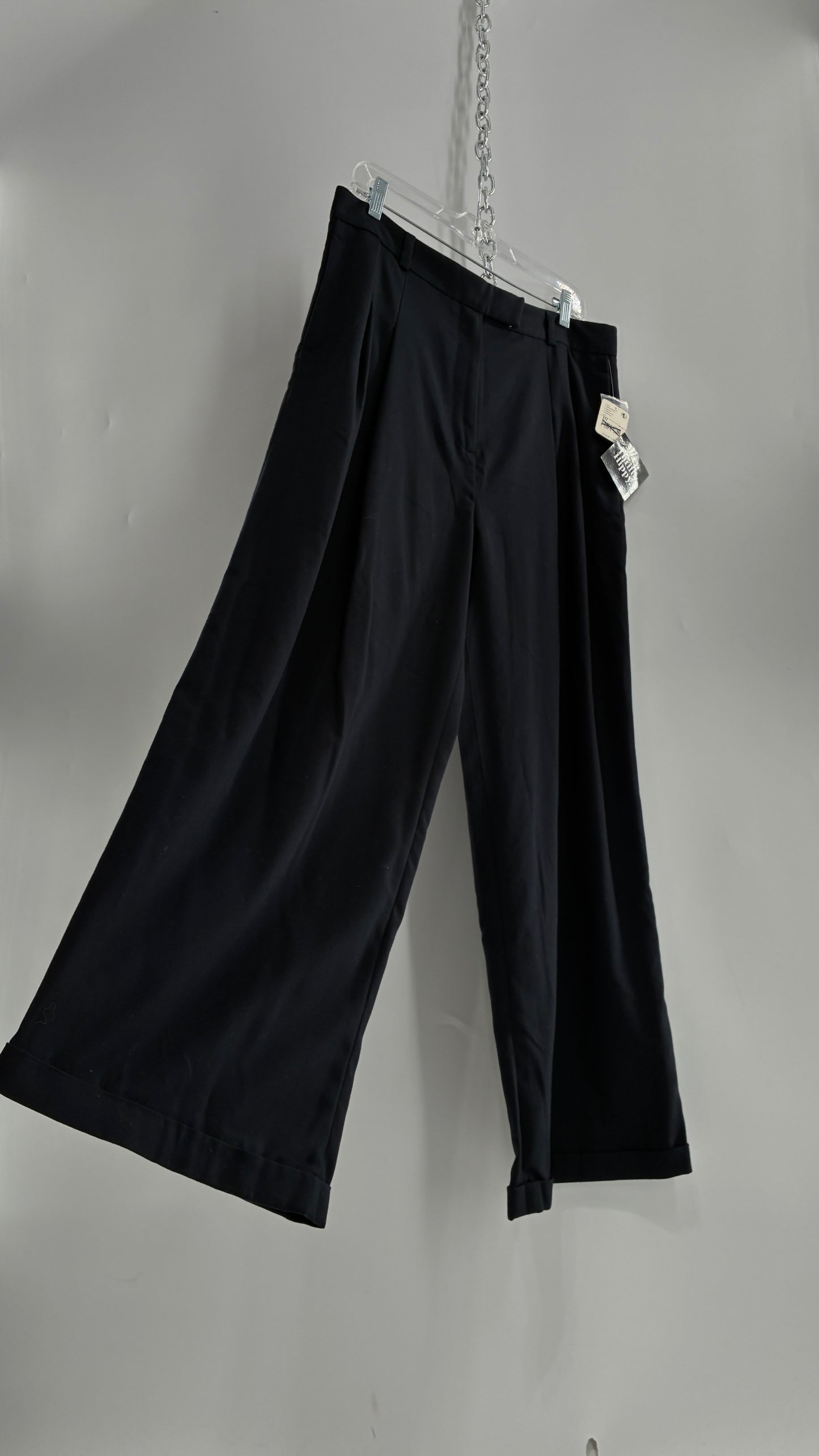 Free People Black Wide Leg, Pleated Trouser with Tags Attached (10)