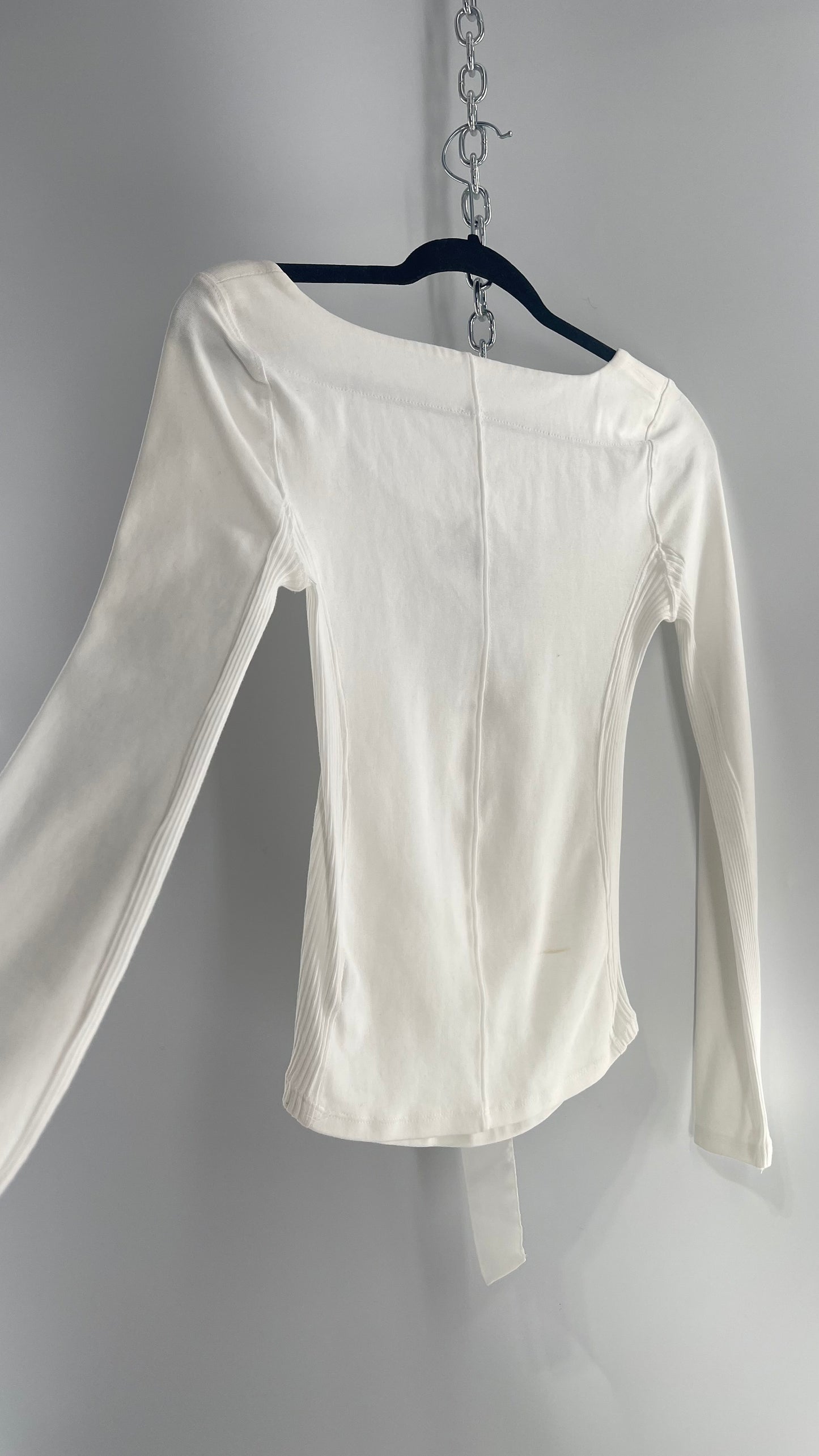 Free People White Lace Up Long Sleeve with Gold Grommets (XS)