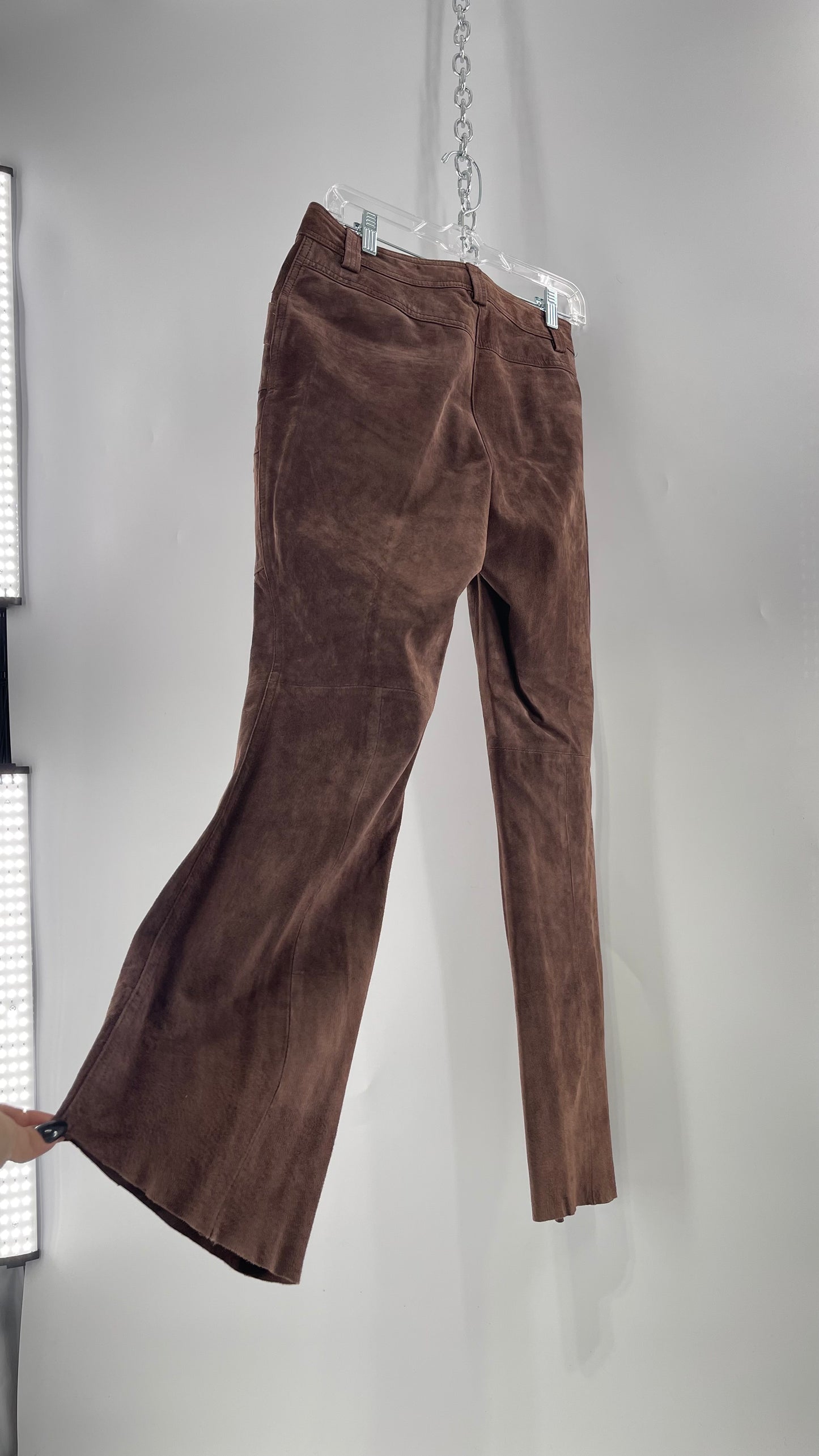 Vintage Context Petit Brown Suede Straight Leg Cargos with Pockets and Bronze Zippers (8P)