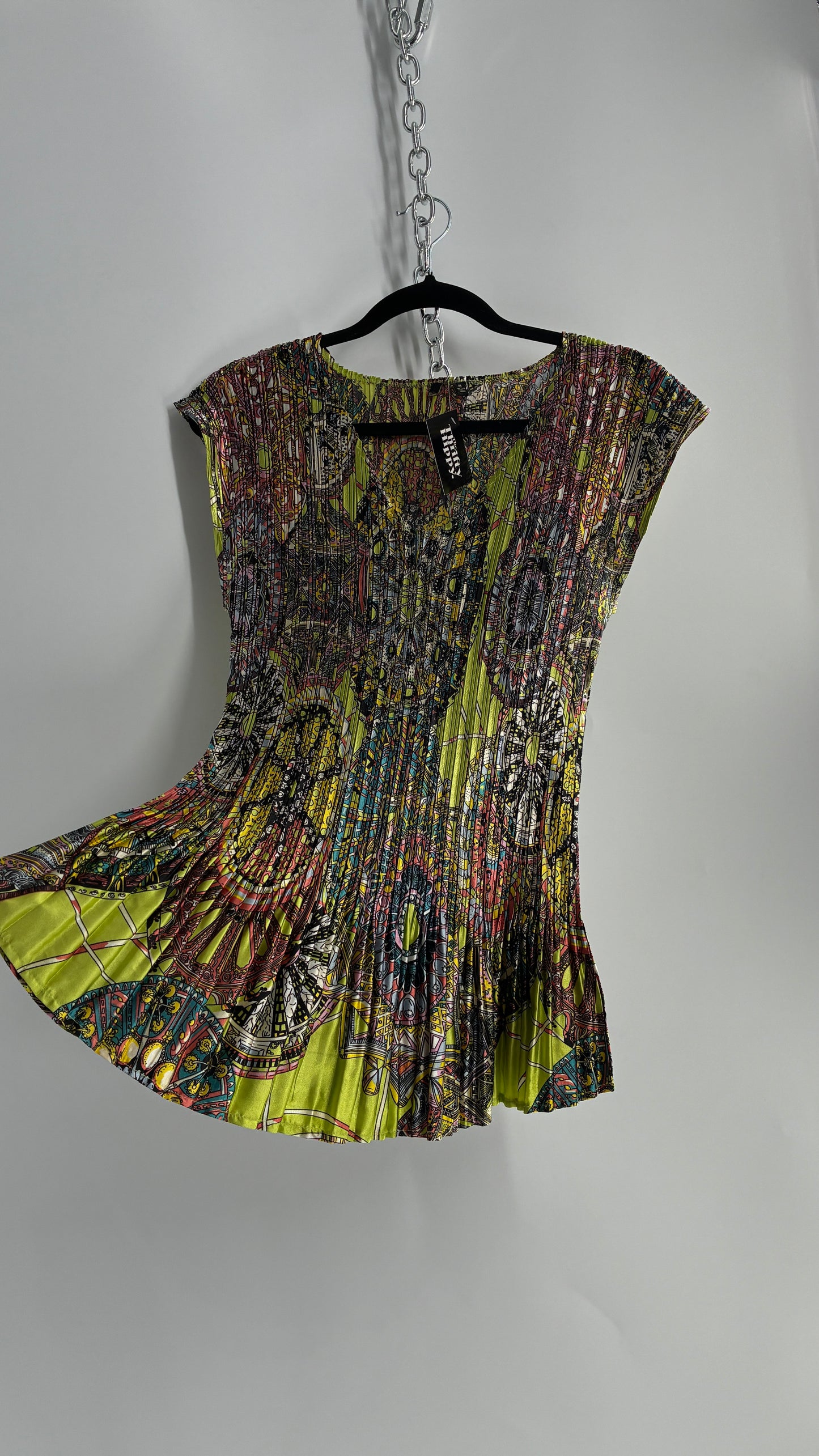 Vintage Fluted Crimped Lime Green Paisley Camisole (XL)